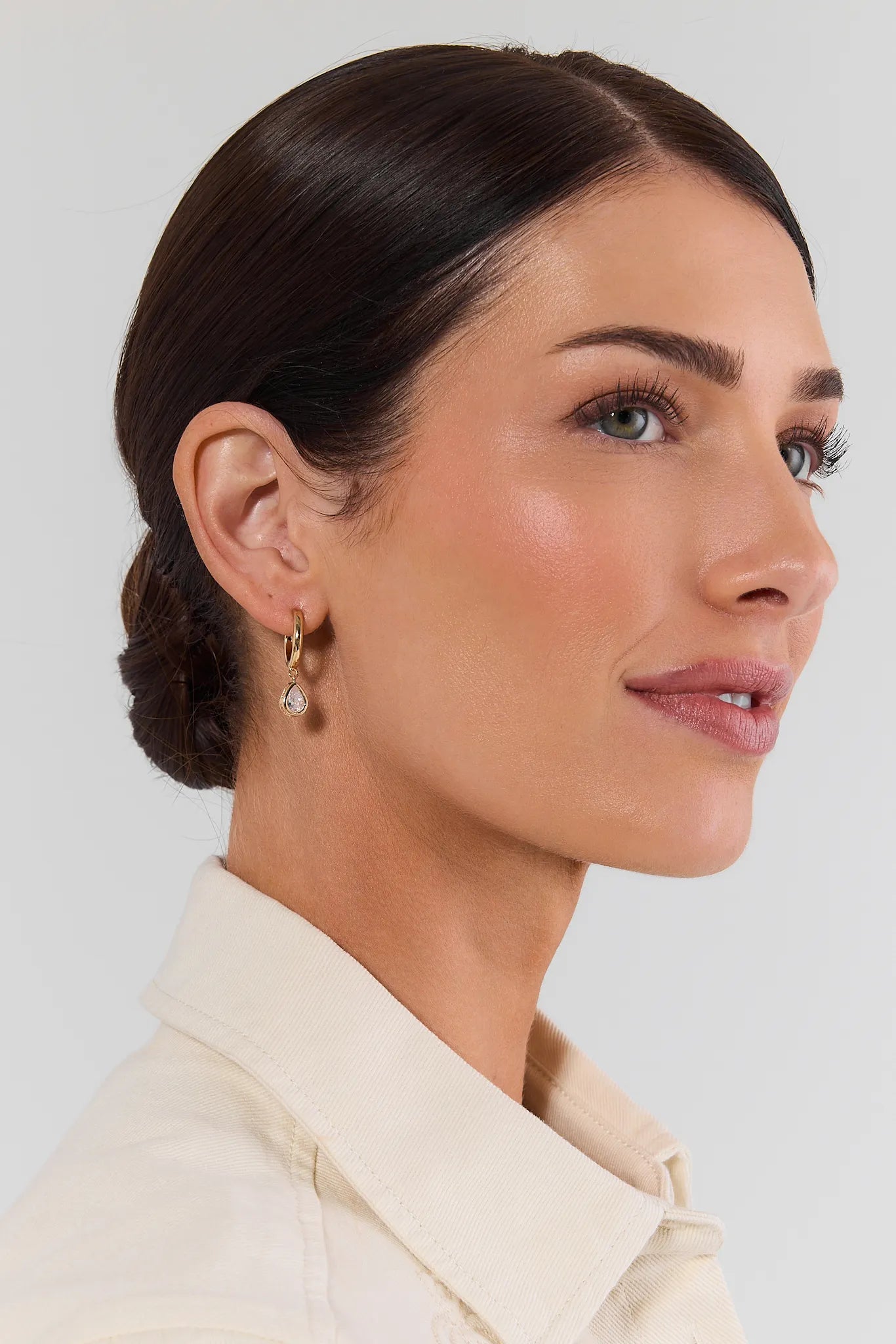Gold Teardrop Rhinestone Huggie Earrings
