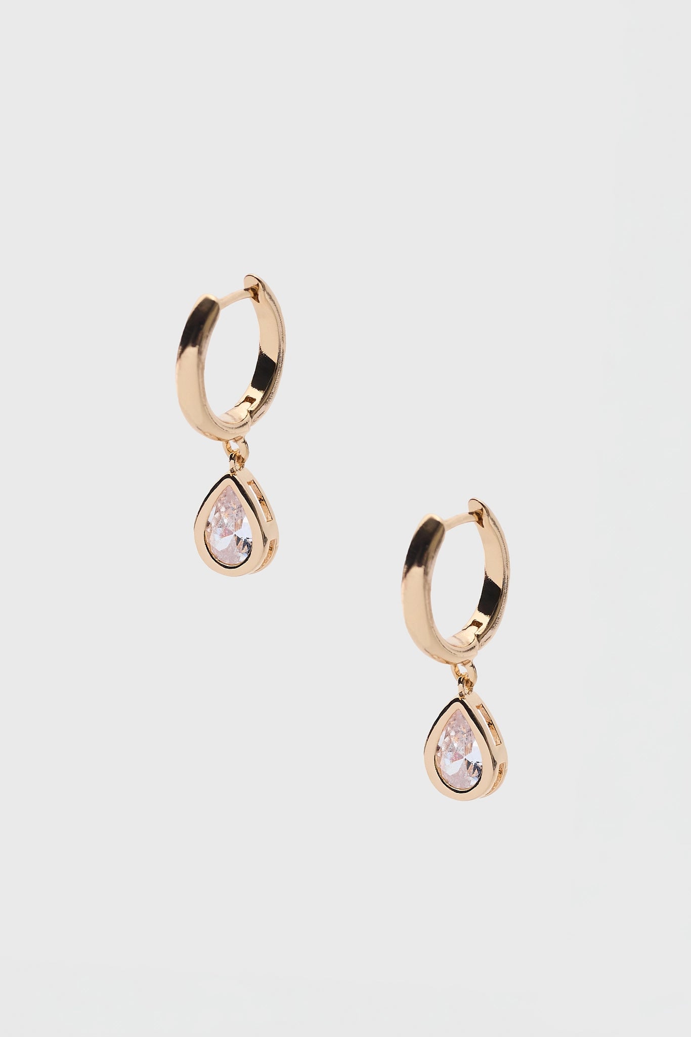 Gold Teardrop Rhinestone Huggie Earrings
