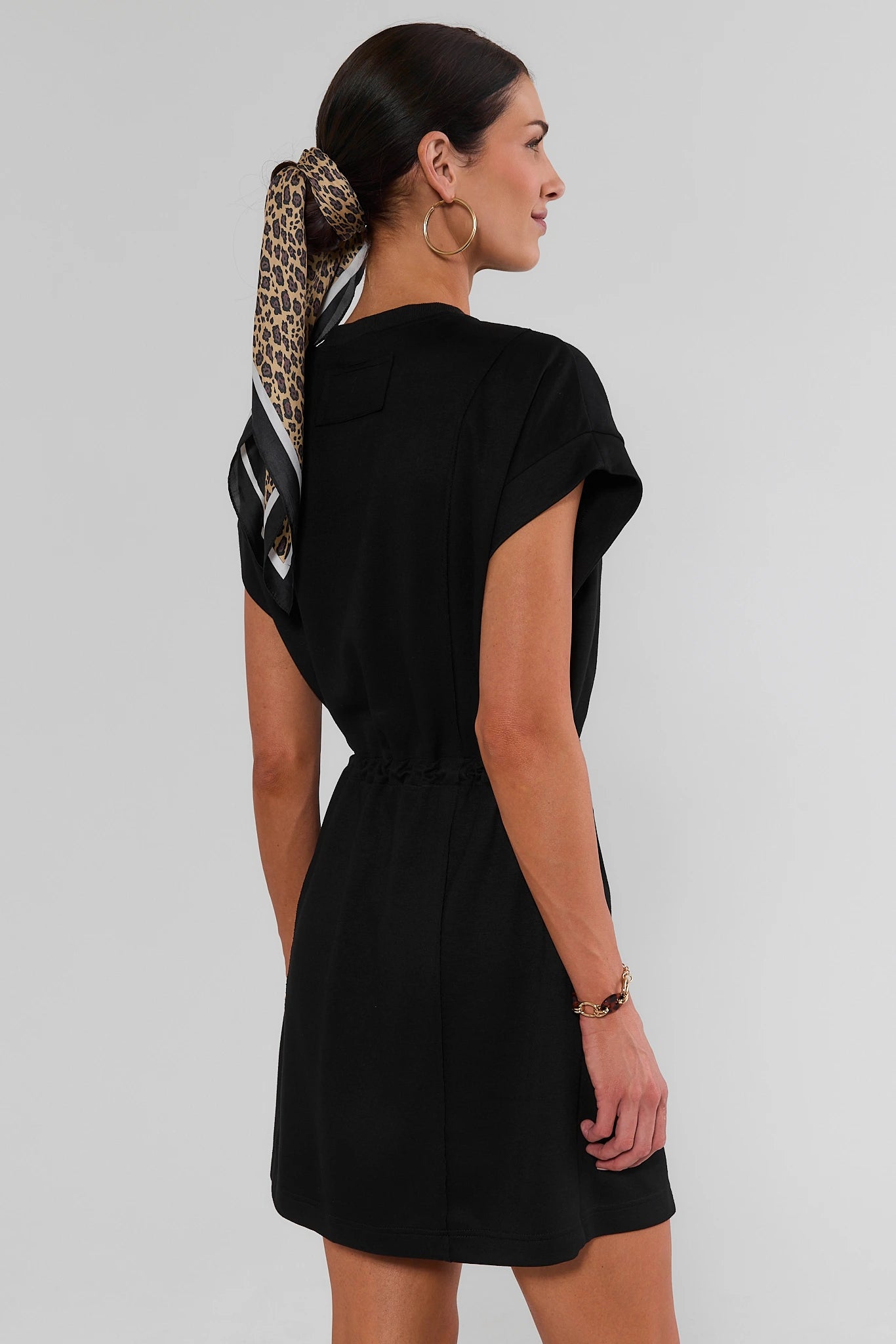 Black Drawstring Waist Short Dress