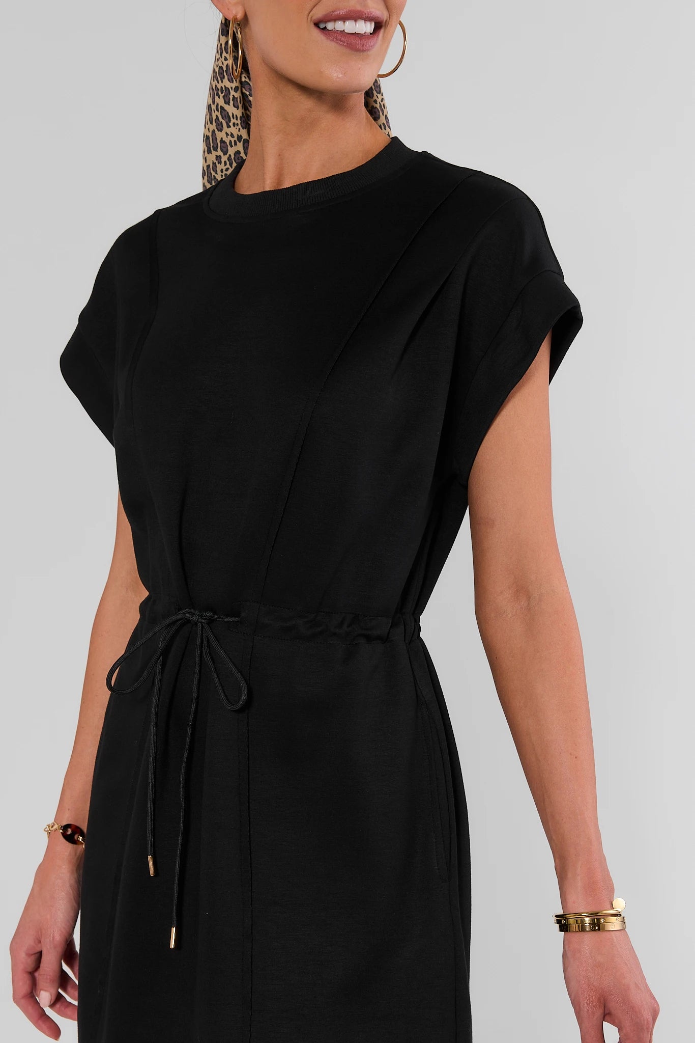 Black Drawstring Waist Short Dress