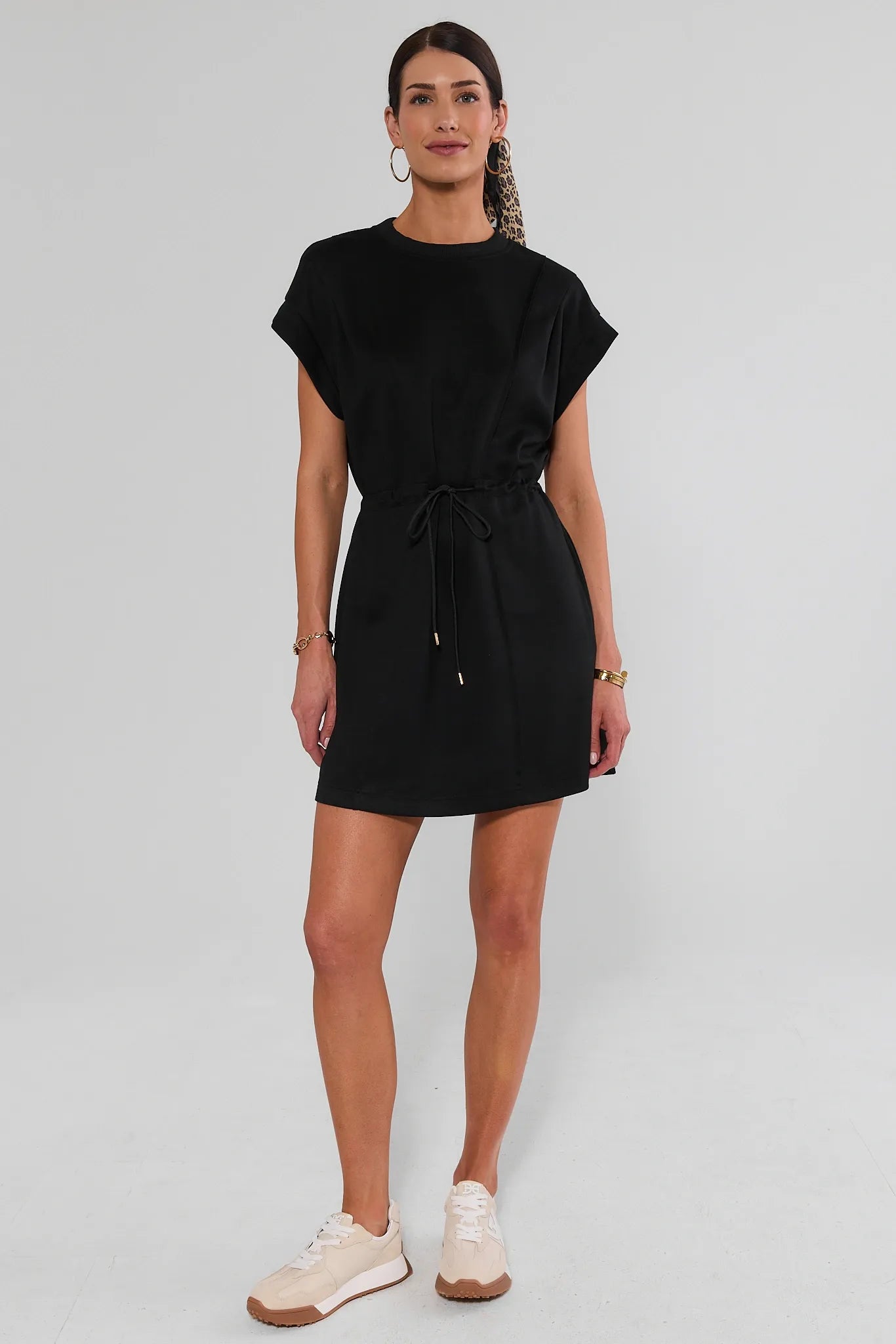 Black Drawstring Waist Short Dress