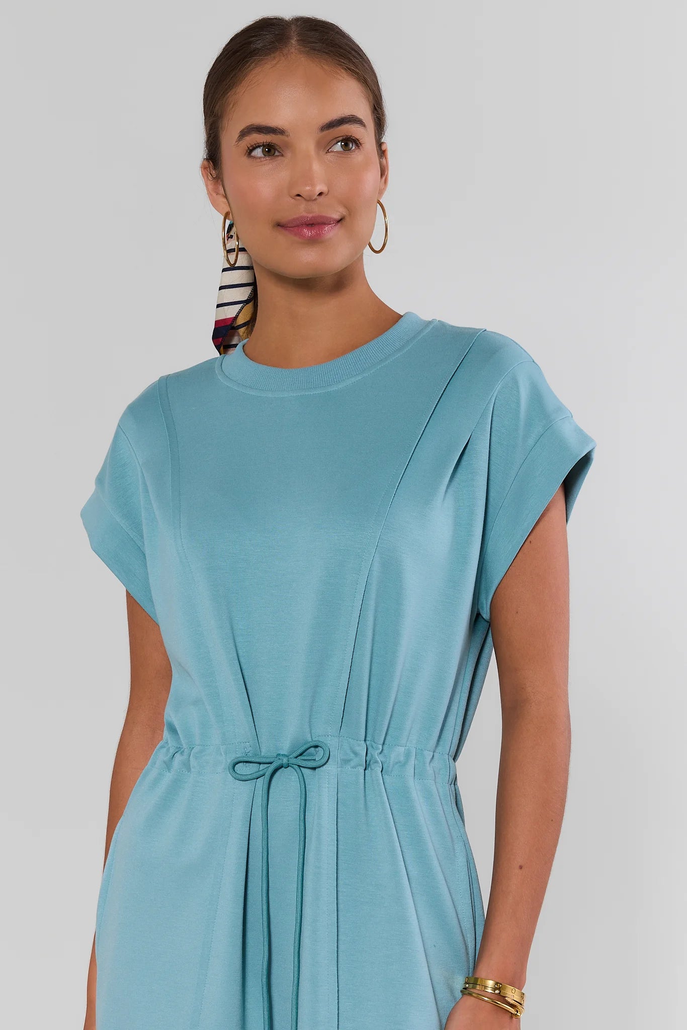 Blue Drawstring Waist Short Dress
