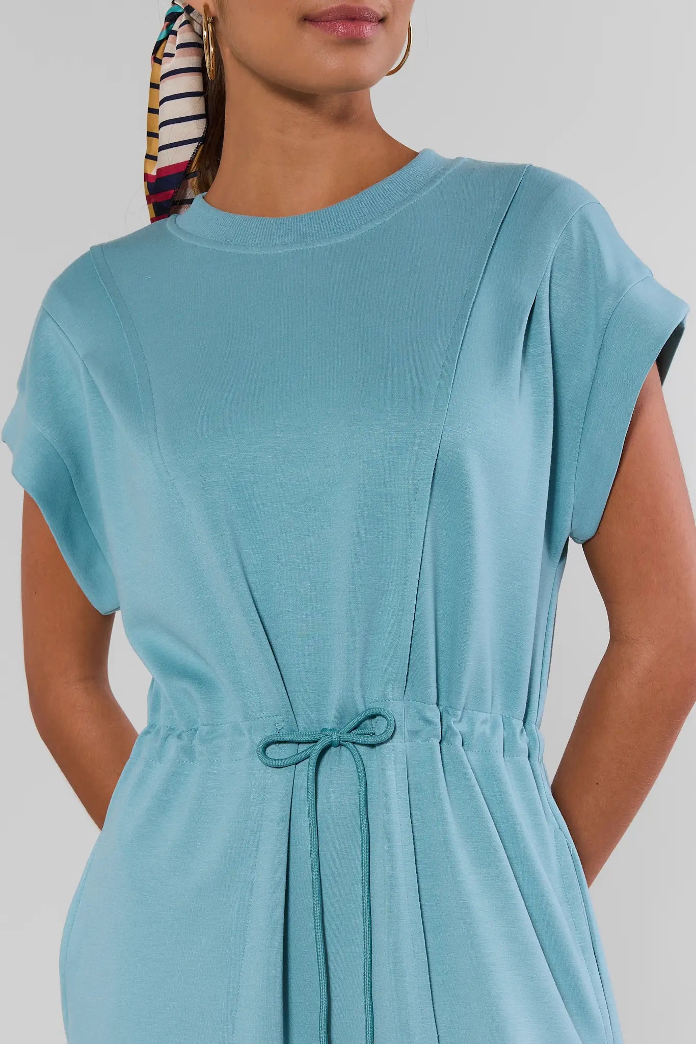 Blue Drawstring Waist Short Dress