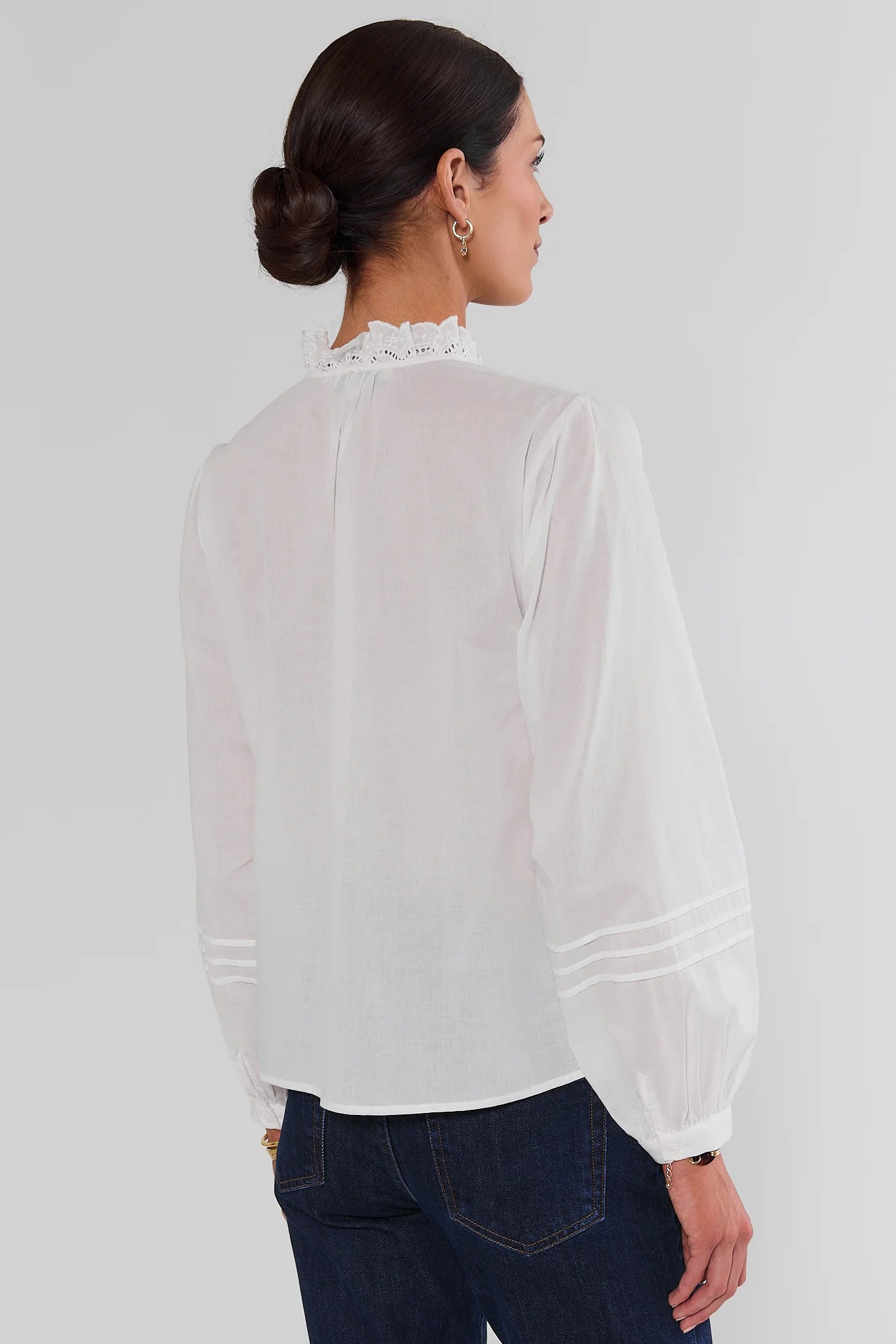 White Eyelet Detail Button Up Top