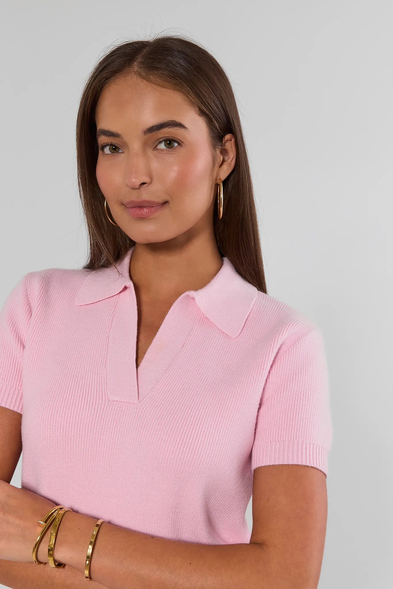 Pink Collared Knit Top