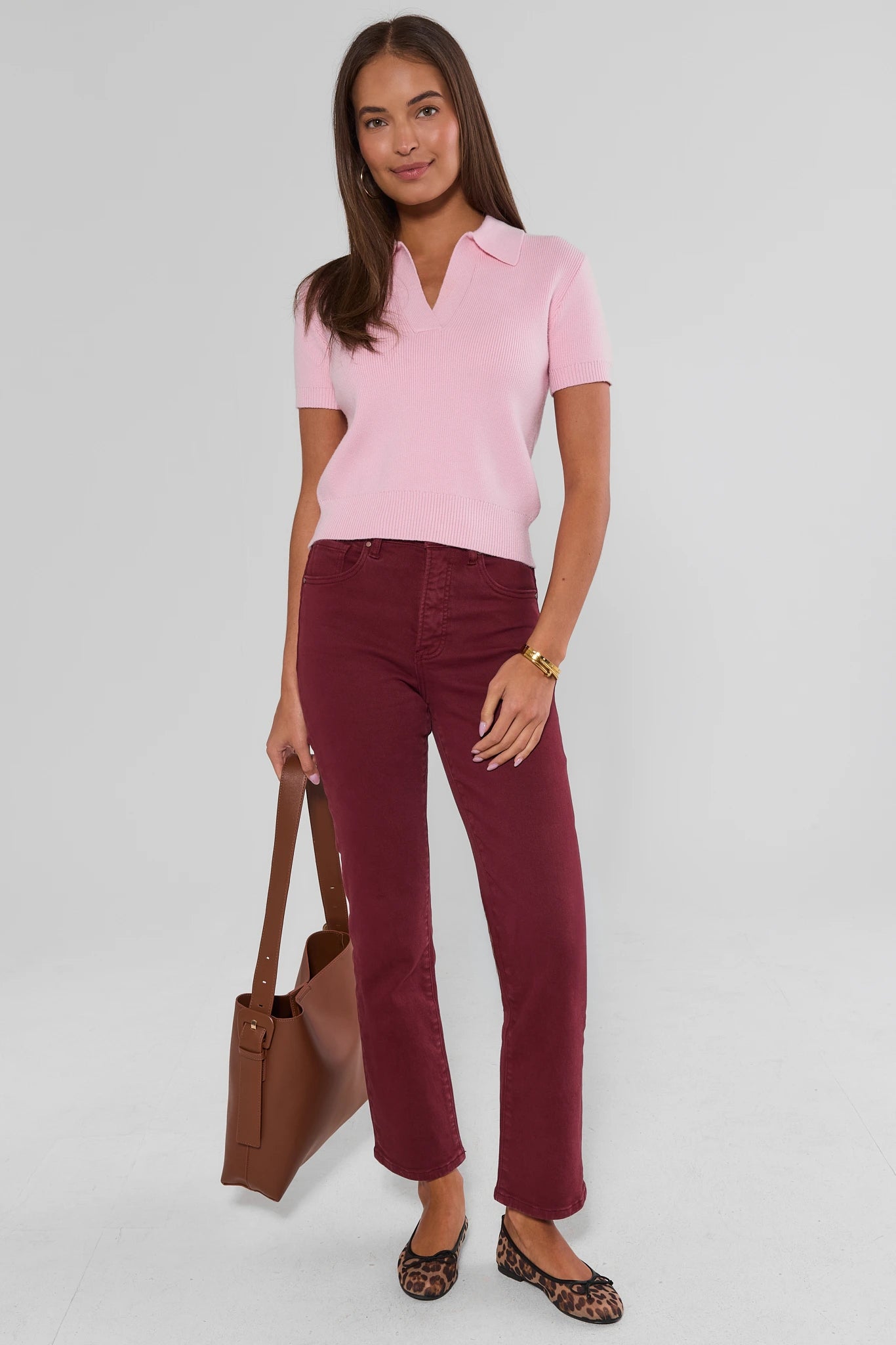 Pink Collared Knit Top