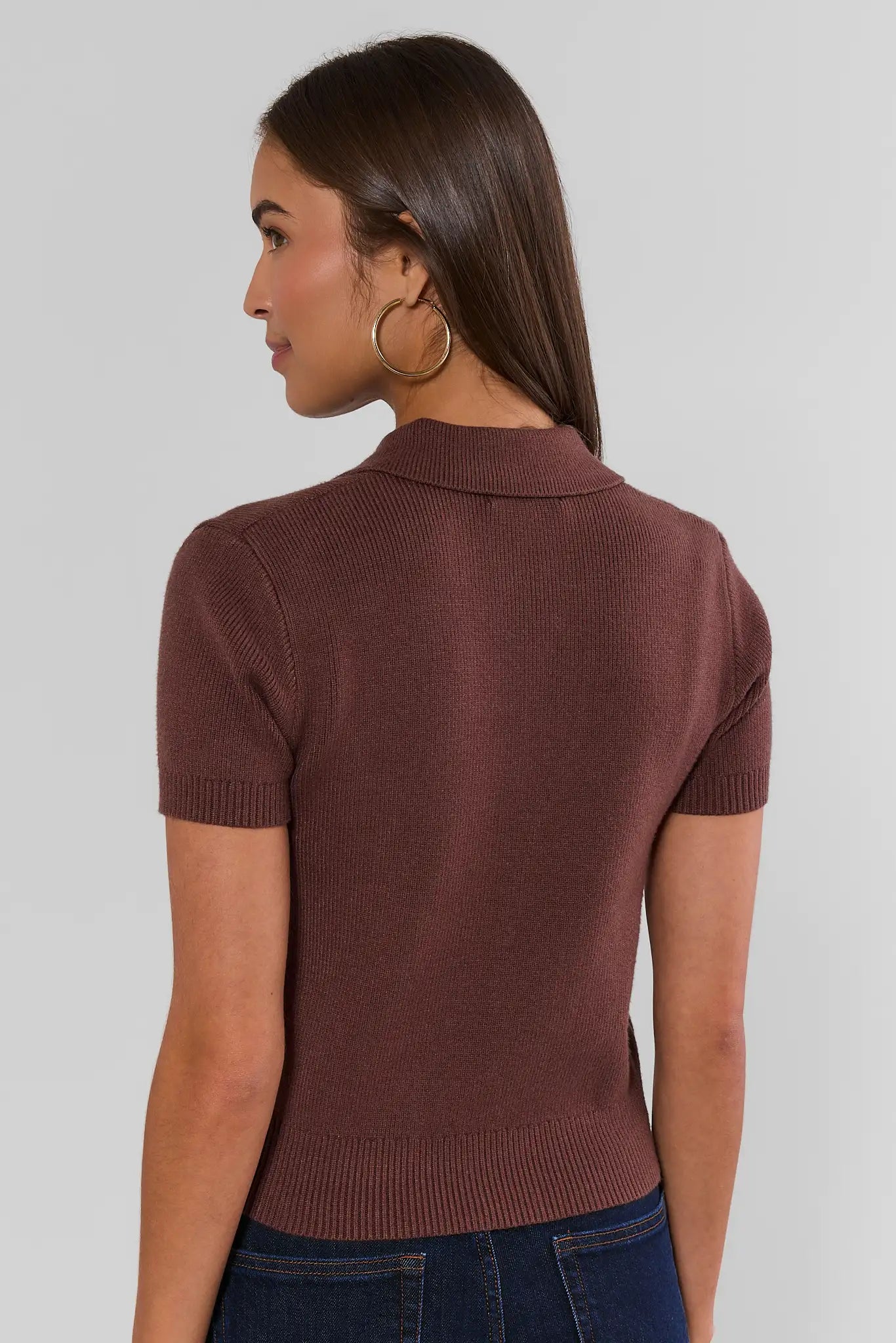 Brown Collared Knit Top