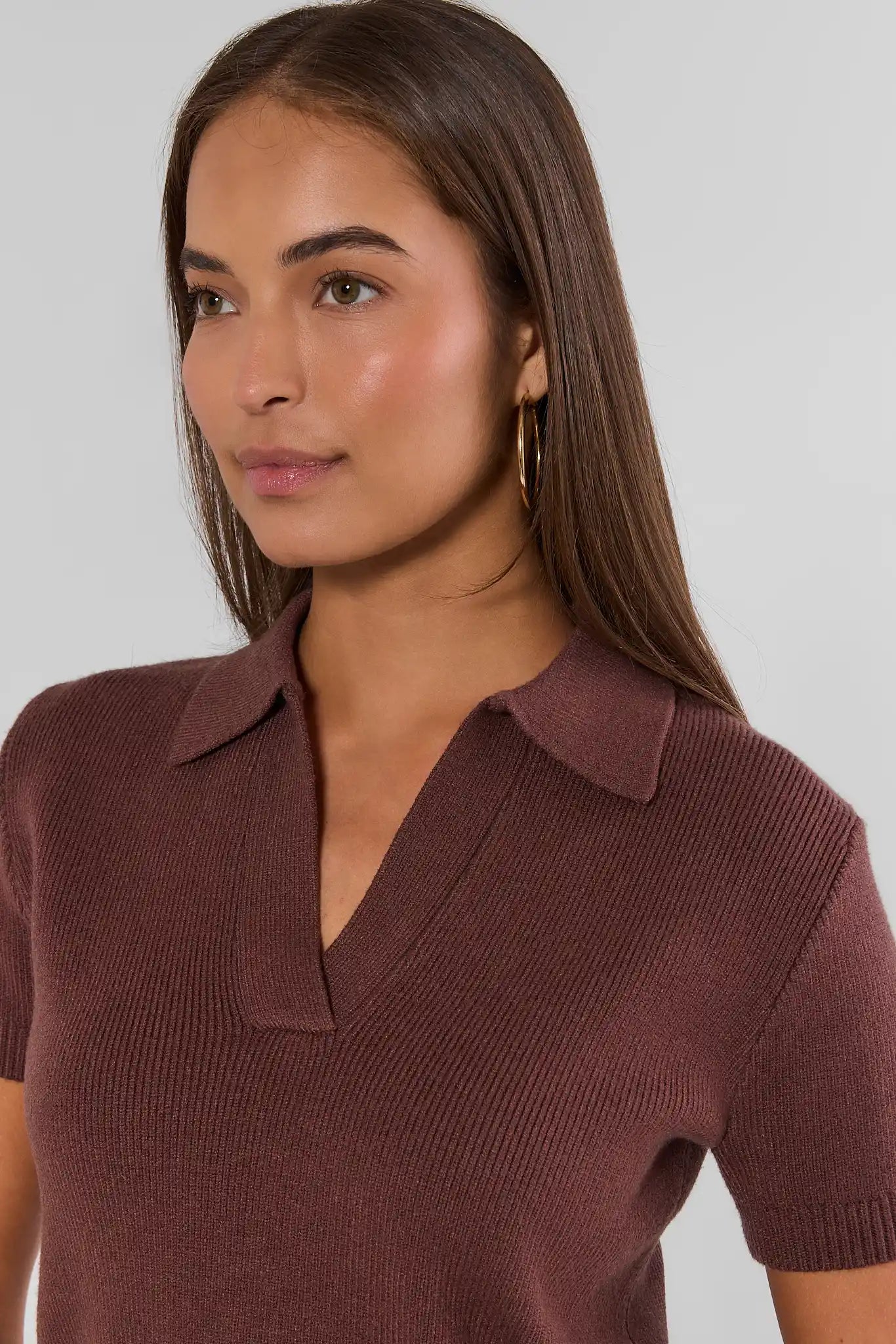 Brown Collared Knit Top