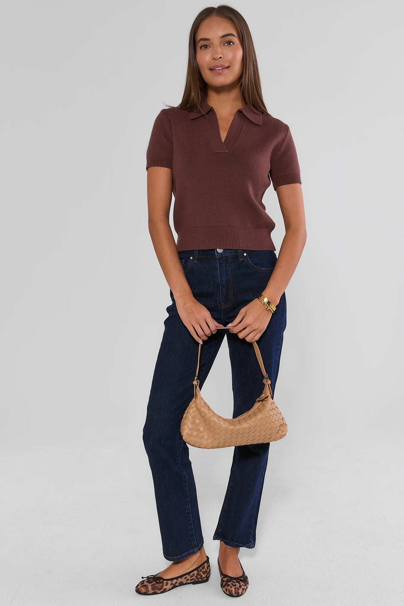 Brown Collared Knit Top