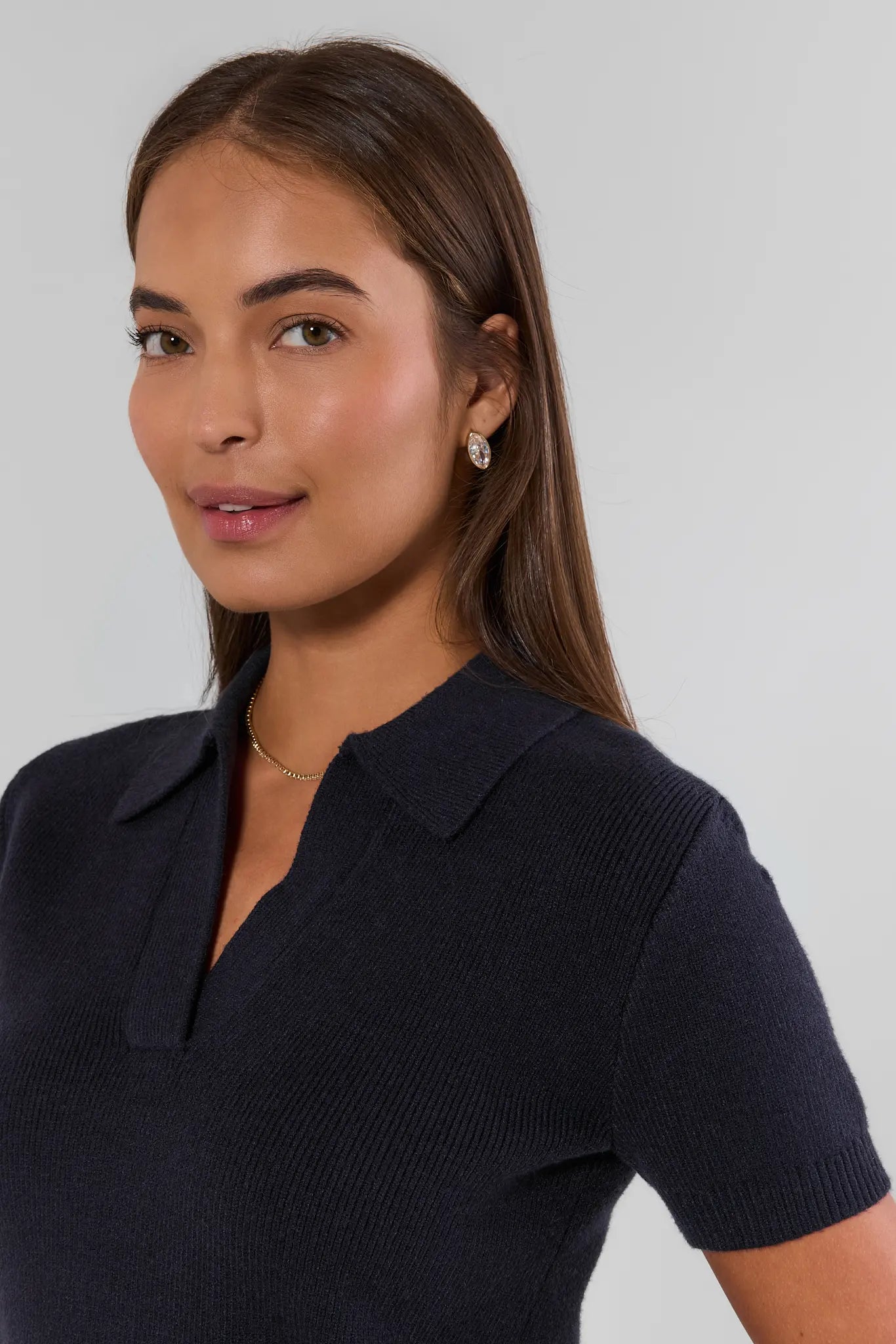 Navy Collared Knit Top