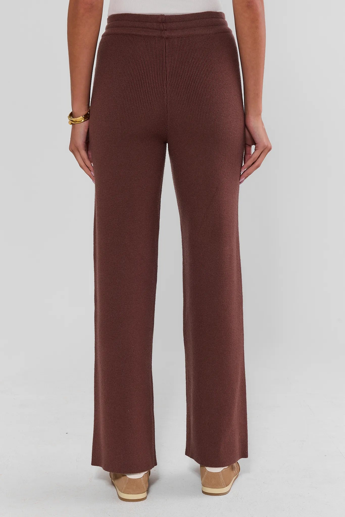Brown Knit Wide Leg Lounge Pants