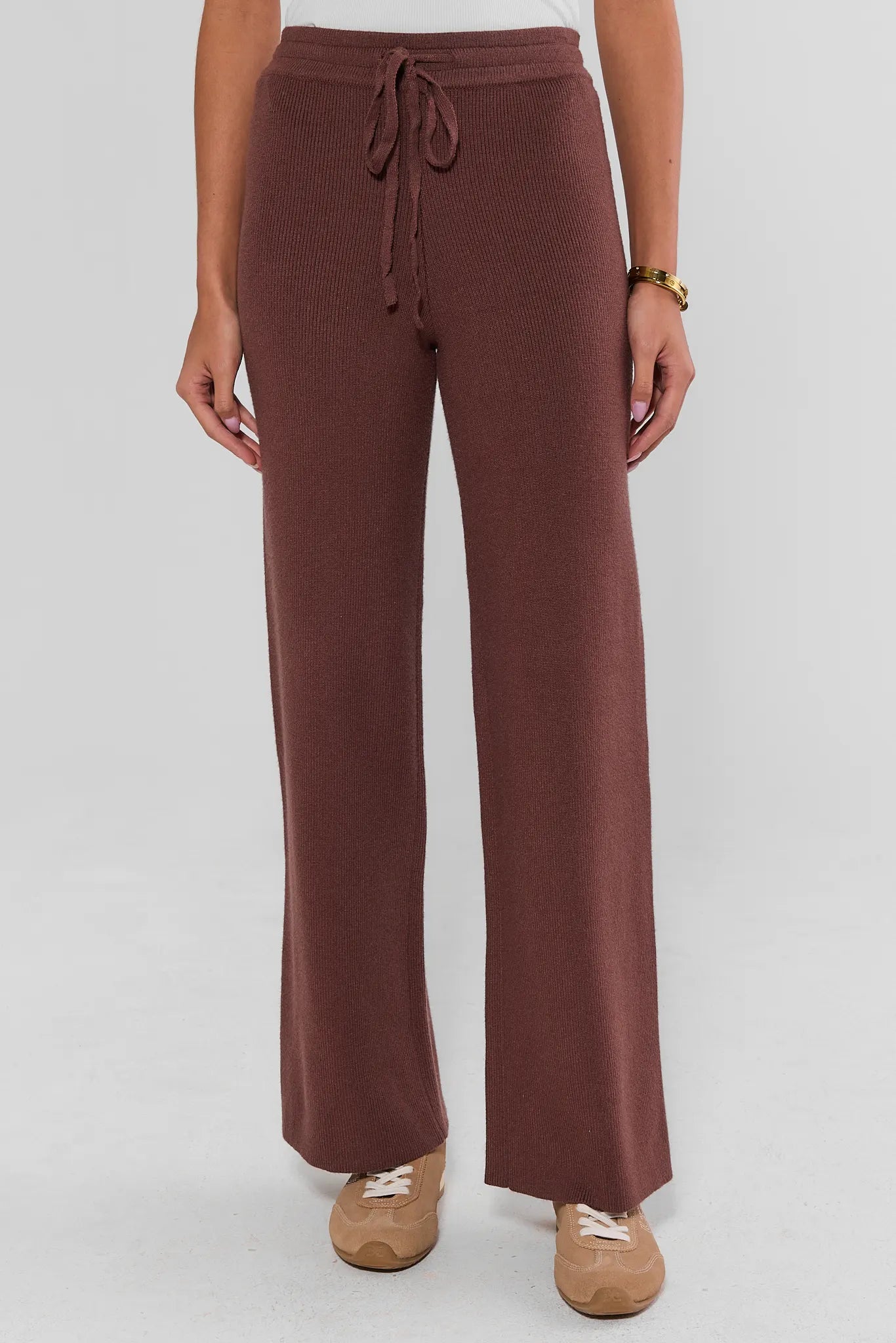 Brown Knit Wide Leg Lounge Pants