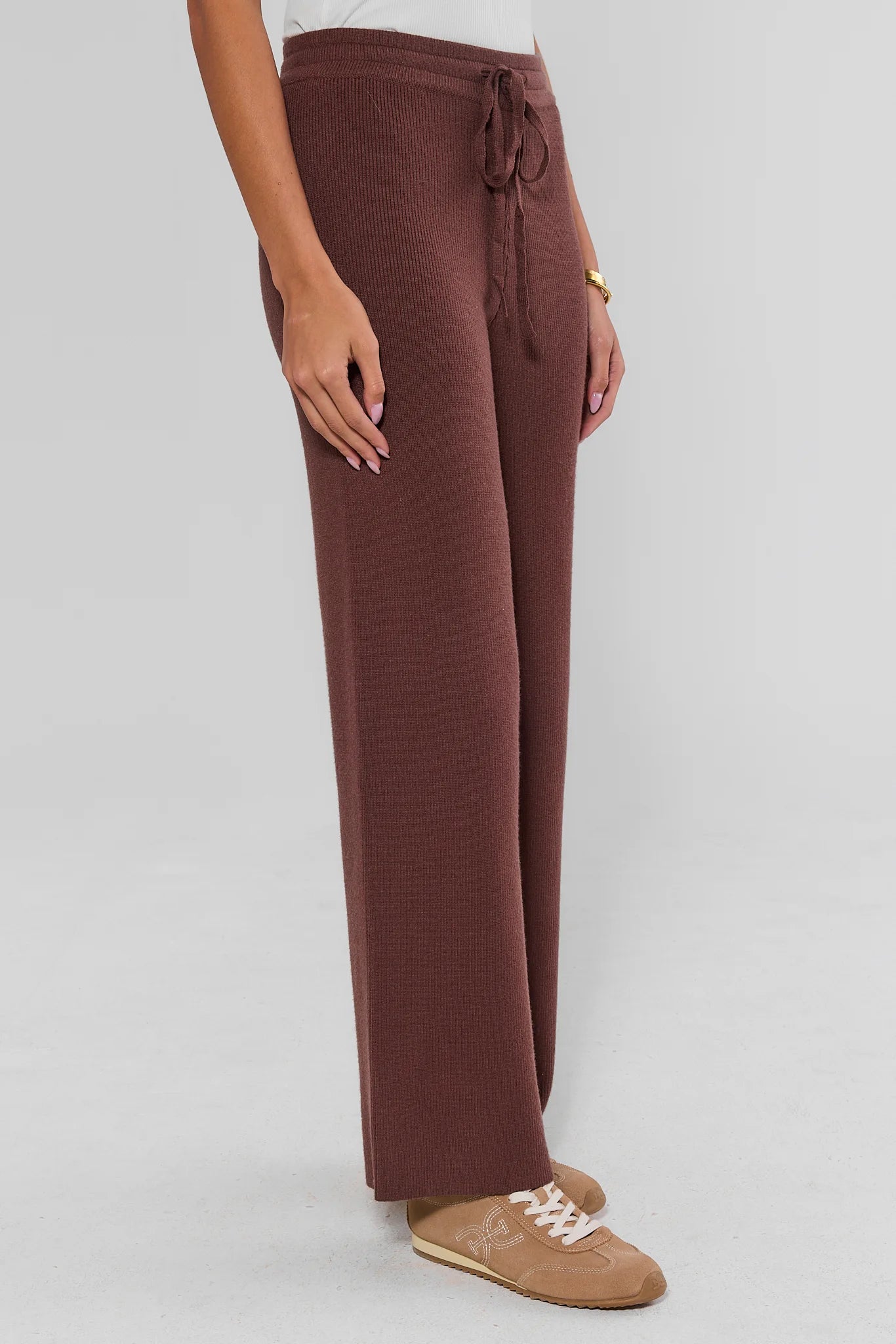 Brown Knit Wide Leg Lounge Pants
