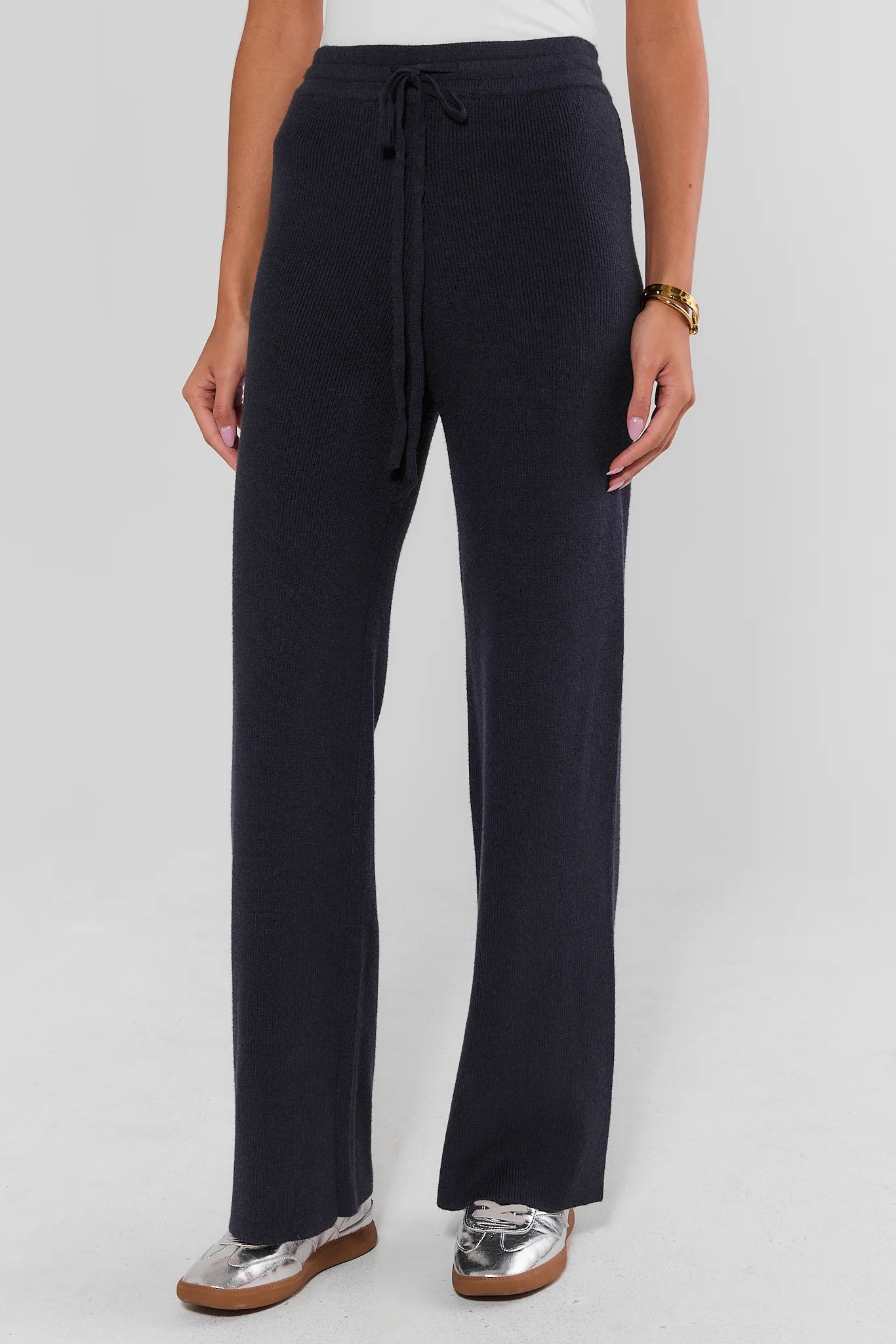 Navy Knit Wide Leg Lounge Pants