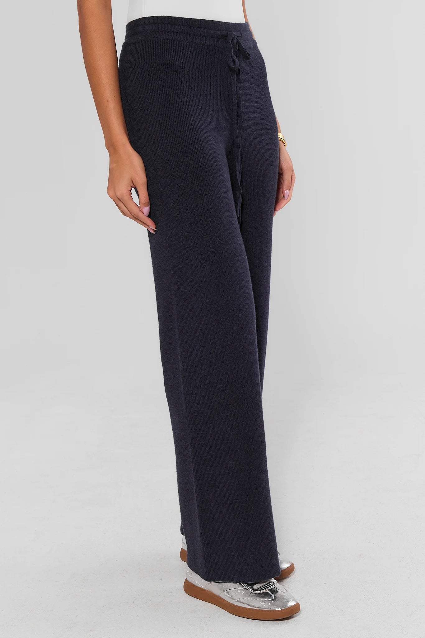 Navy Knit Wide Leg Lounge Pants