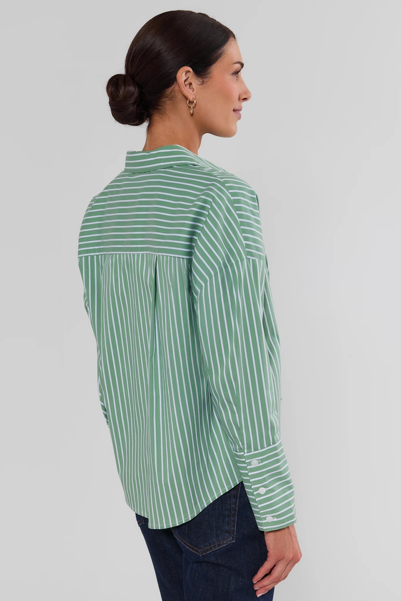 Green Striped Button Up Top
