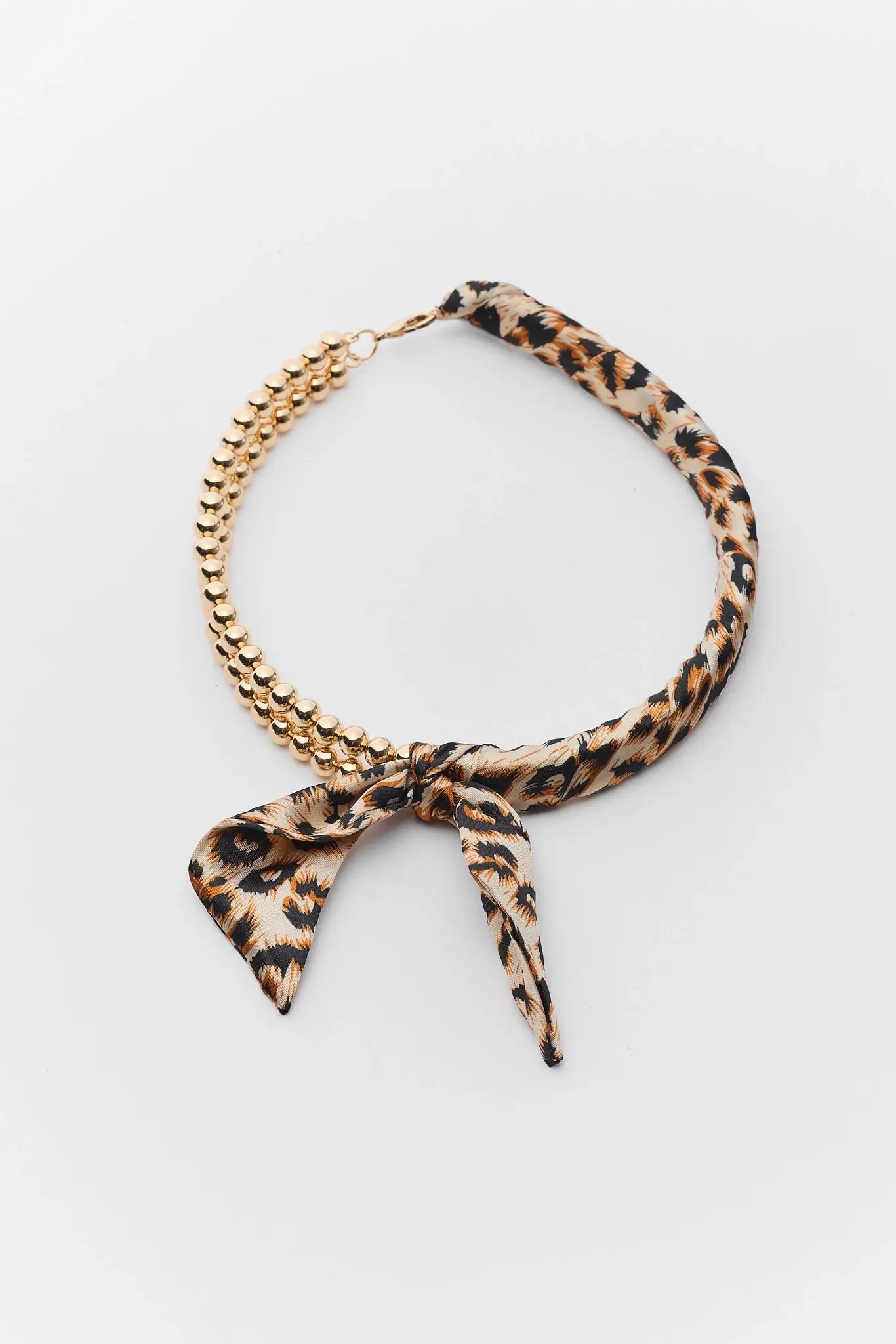 Gold Beaded Leopard Scarf Necklace