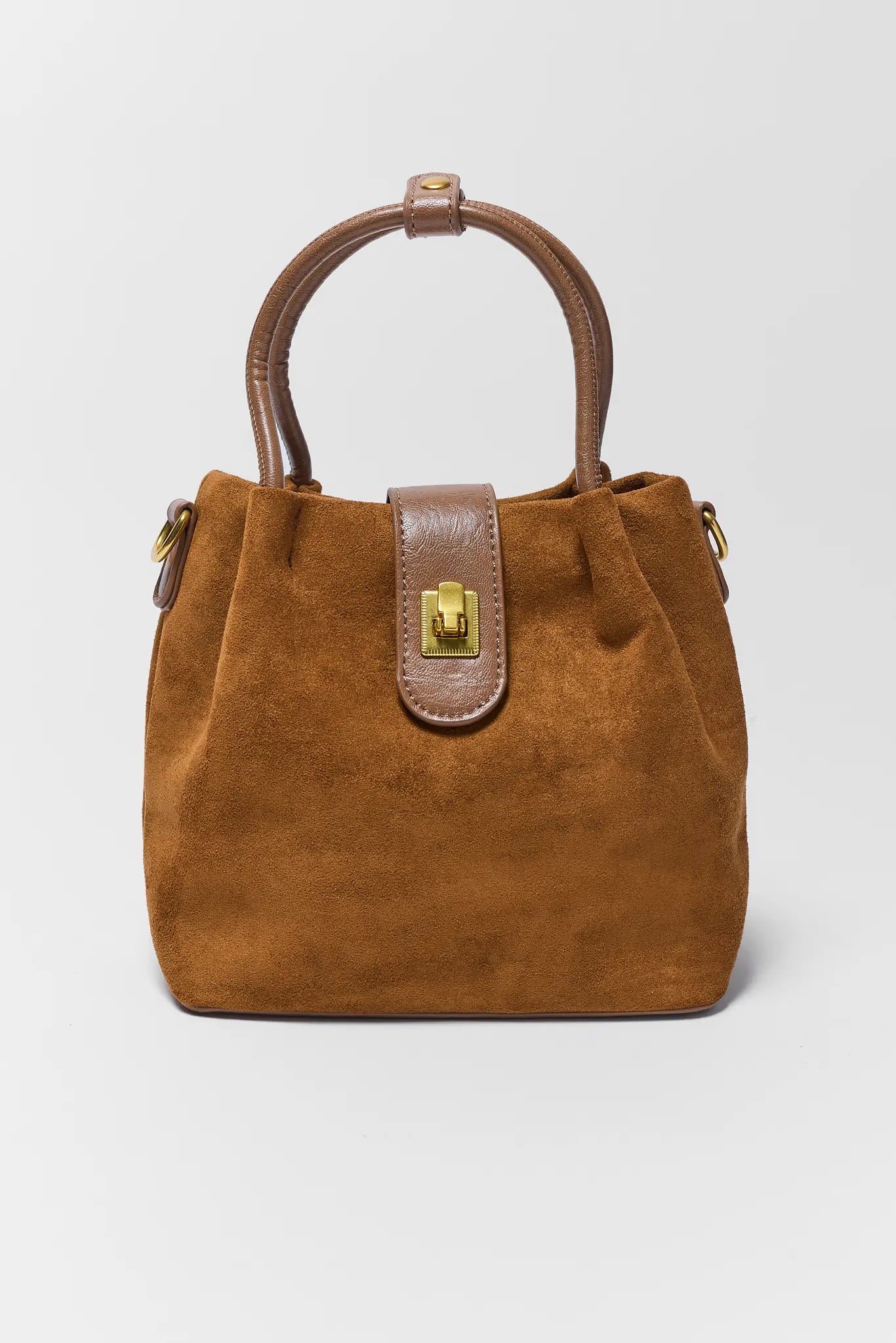 Camel Faux Suede Bucket Bag