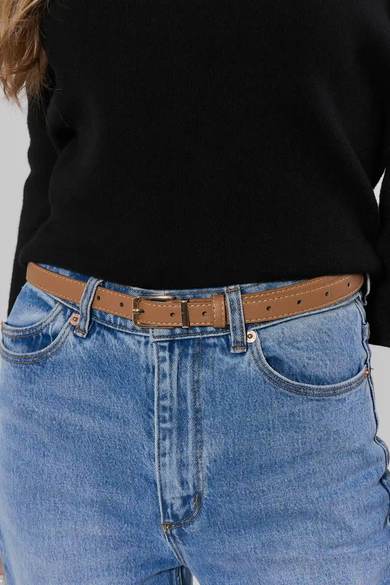 Tan Faux Leather Skinny Belt