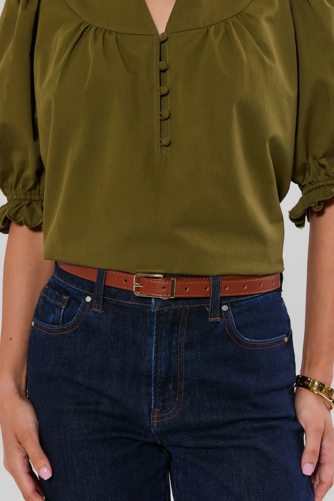 Brown Faux Leather Skinny Belt