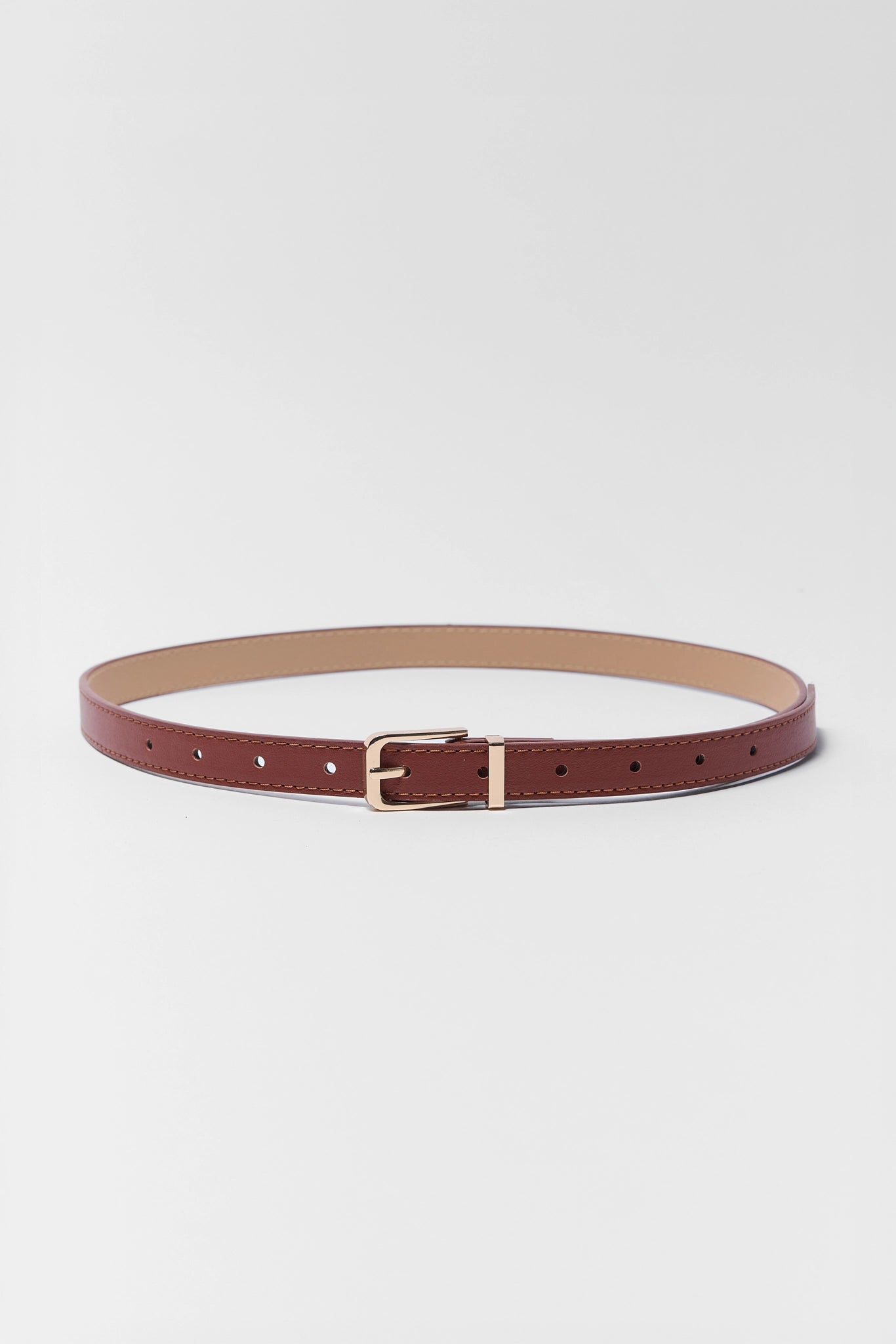 Brown Faux Leather Skinny Belt