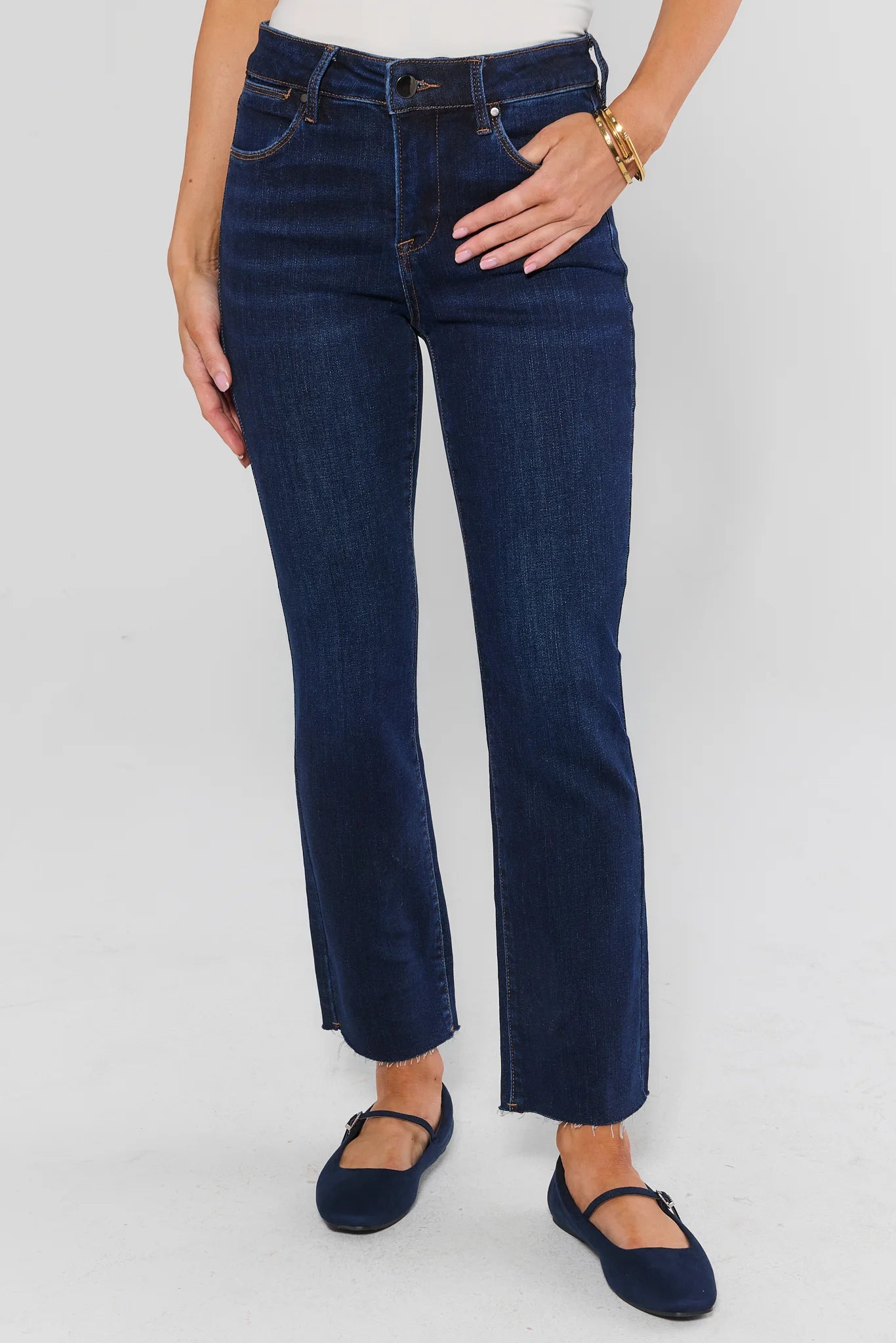 Becca Dark Wash Kick Flare Cropped Jeans