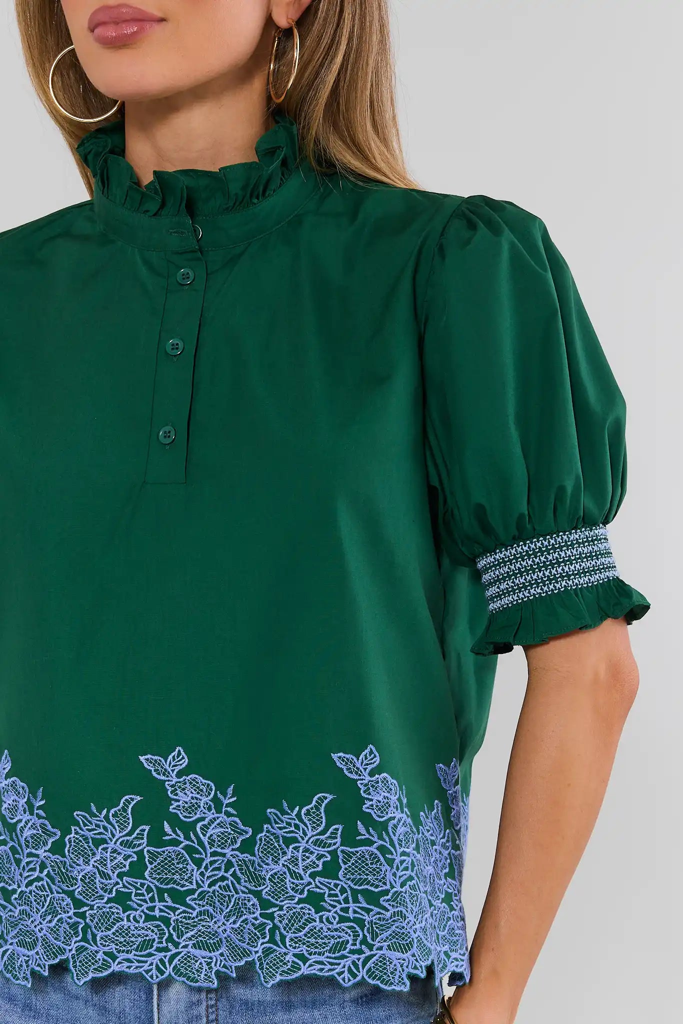 Prudence Green Embroidered Top