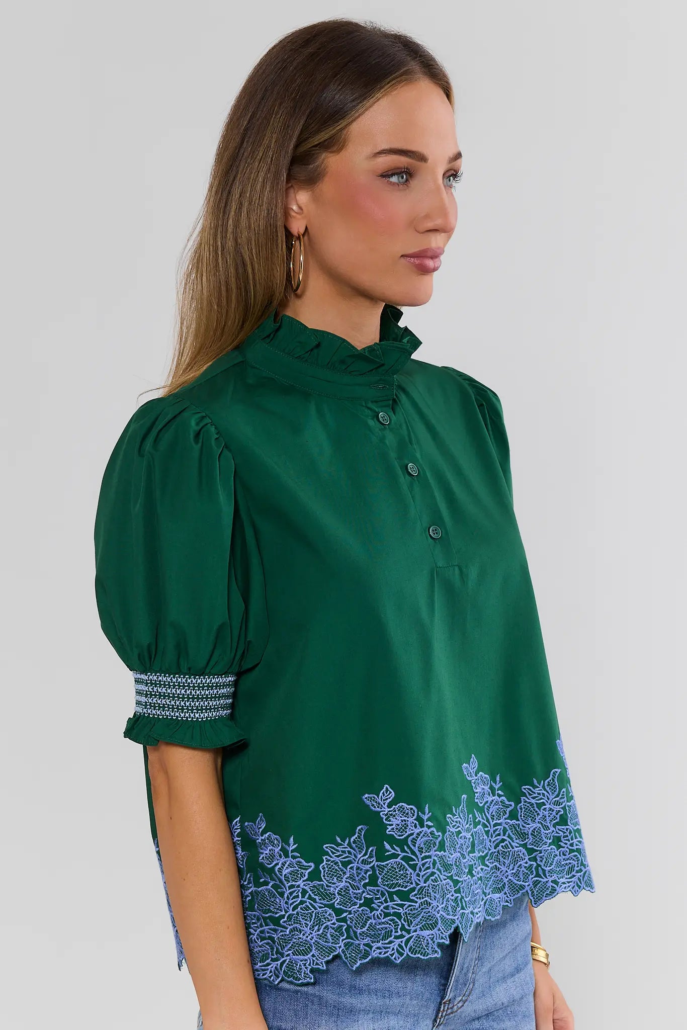 Prudence Green Embroidered Top
