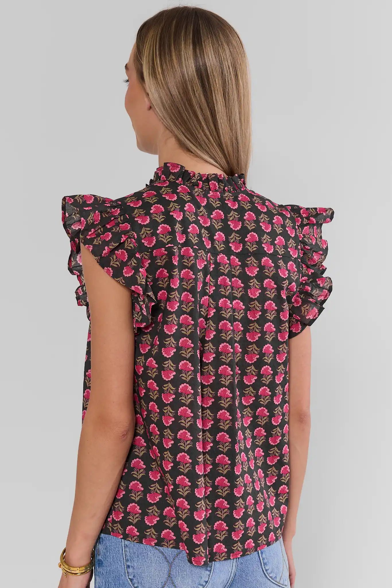 Brown Floral Print Button Up Top by THML