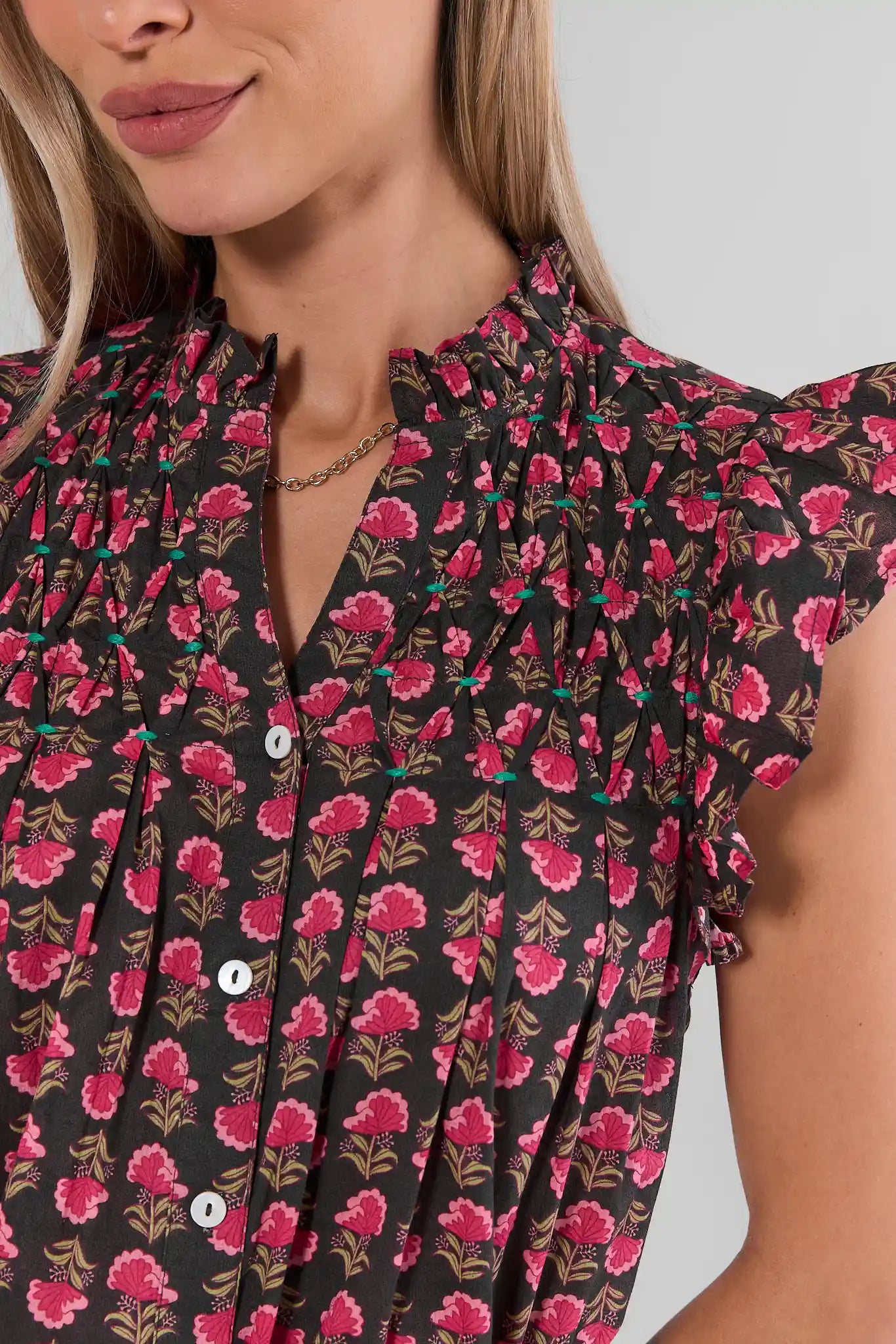 Brown Floral Print Button Up Top by THML