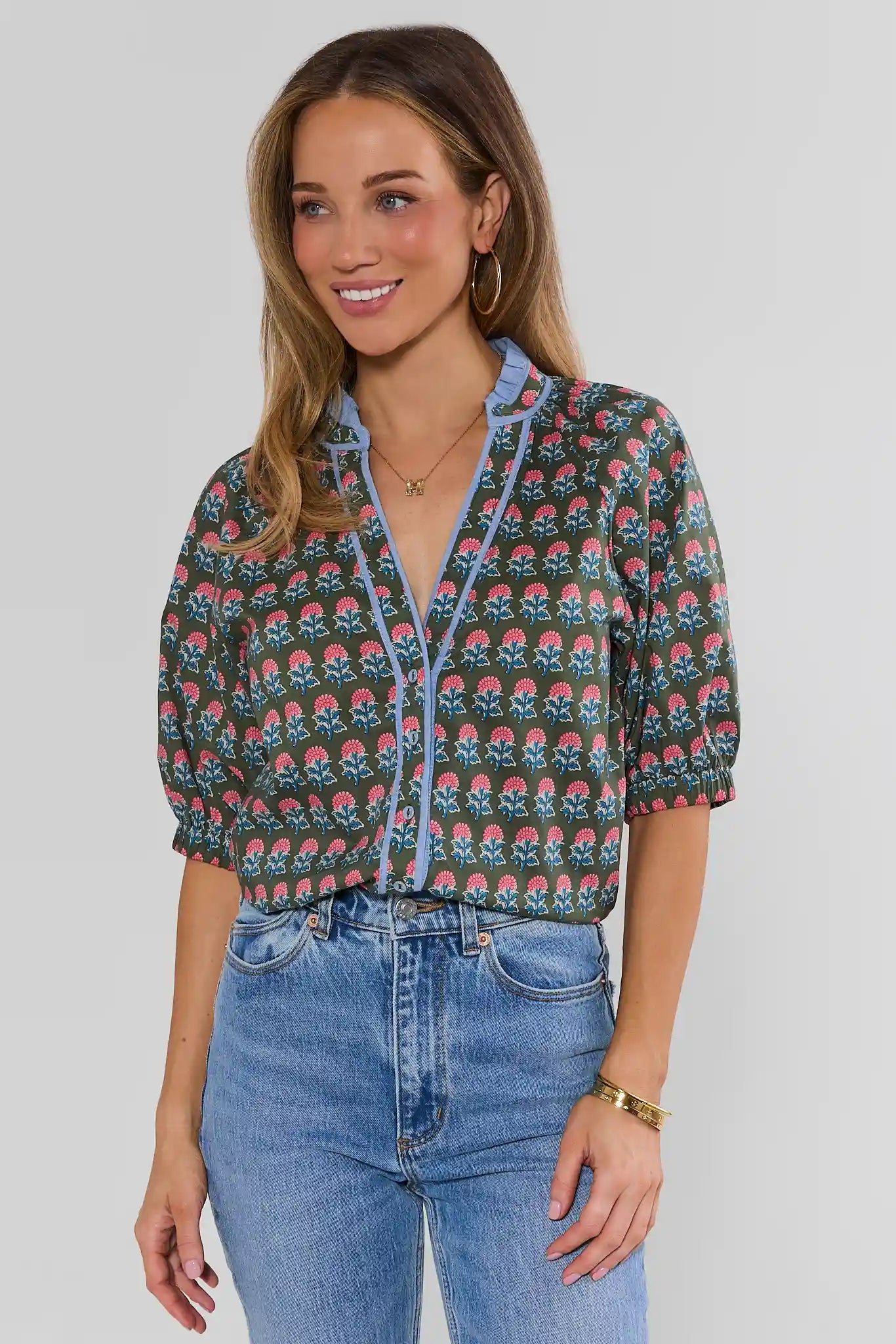 Liv Green Floral Print Top by THML