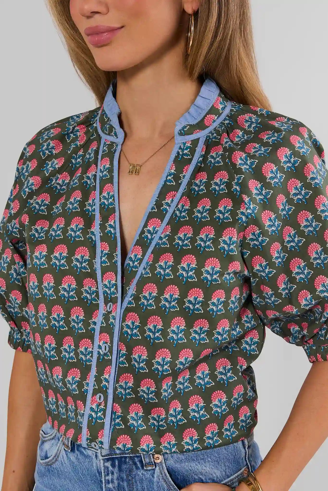 Liv Green Floral Print Top by THML