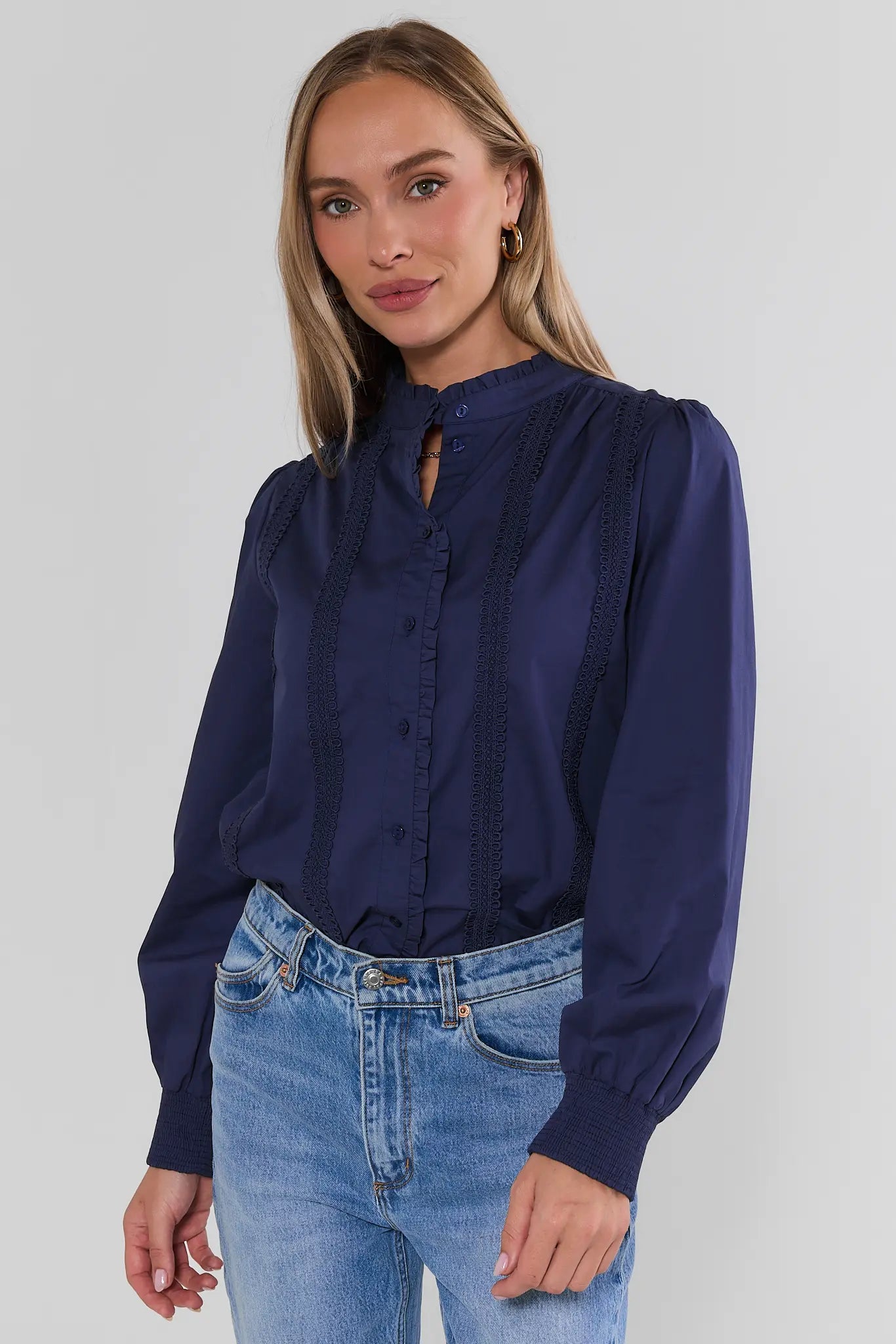 Archer Navy Button Up Top