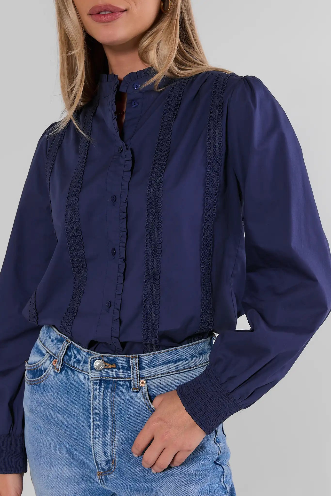 Archer Navy Button Up Top