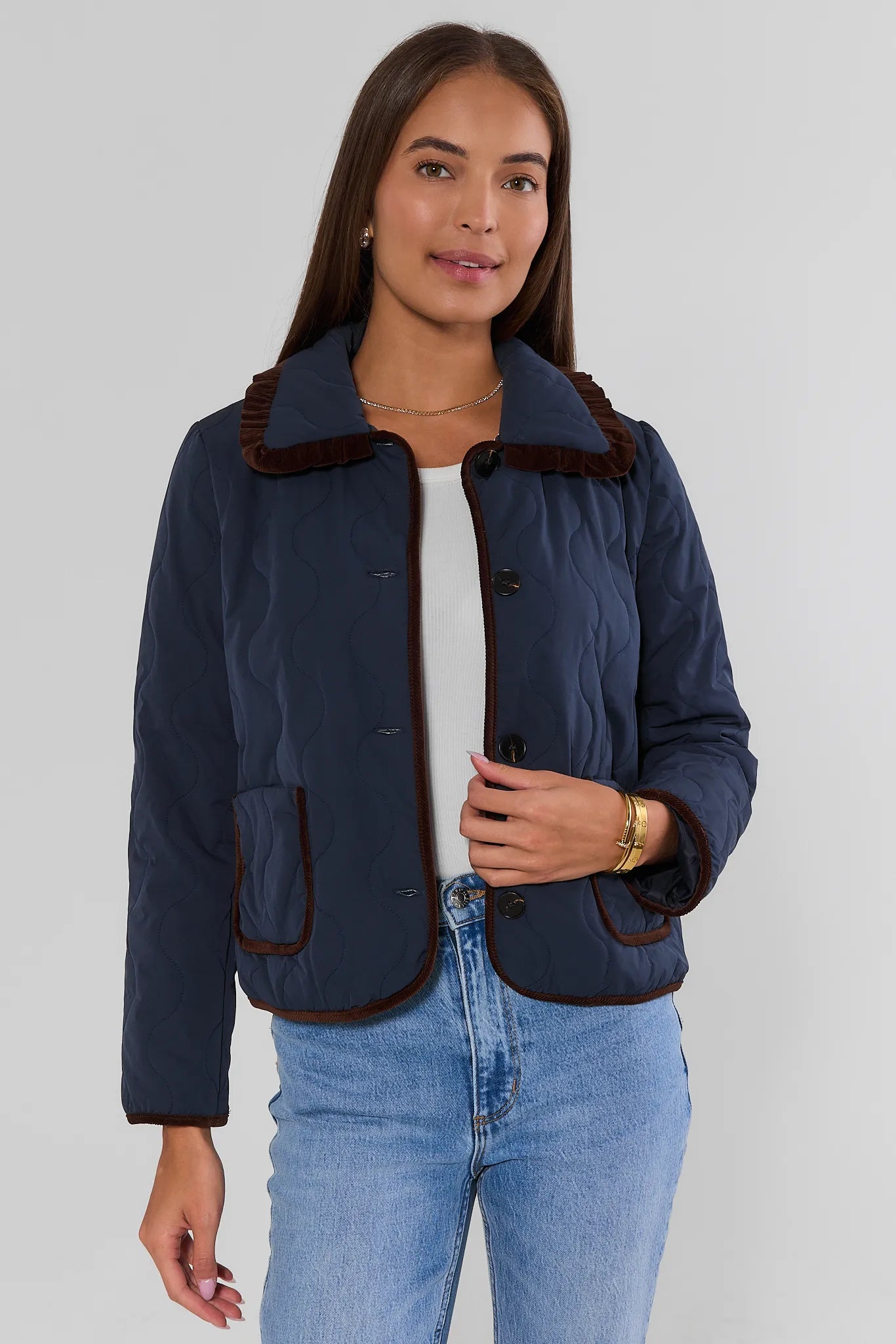 Navy Quilted Button Up Jacket