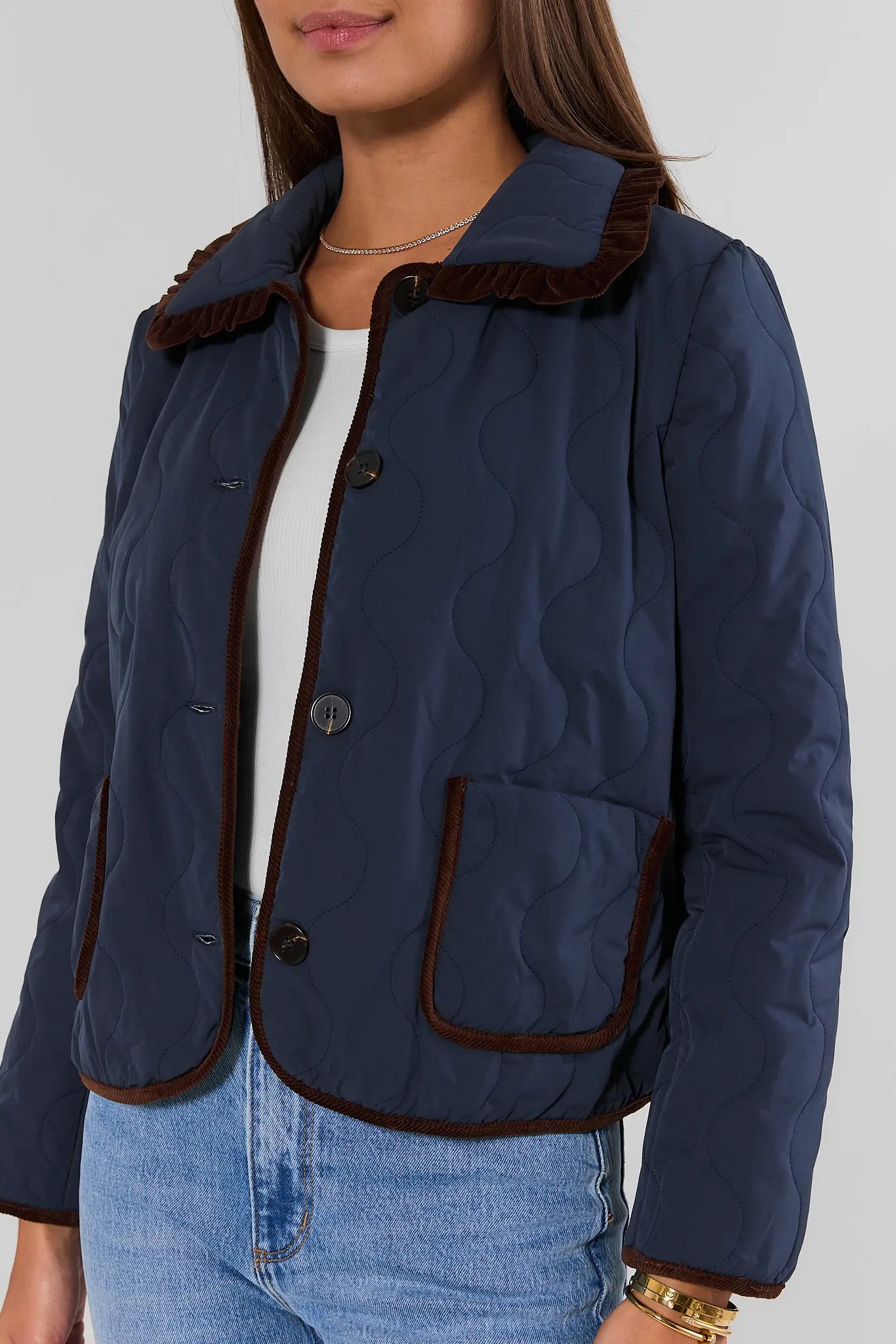 Navy Quilted Button Up Jacket