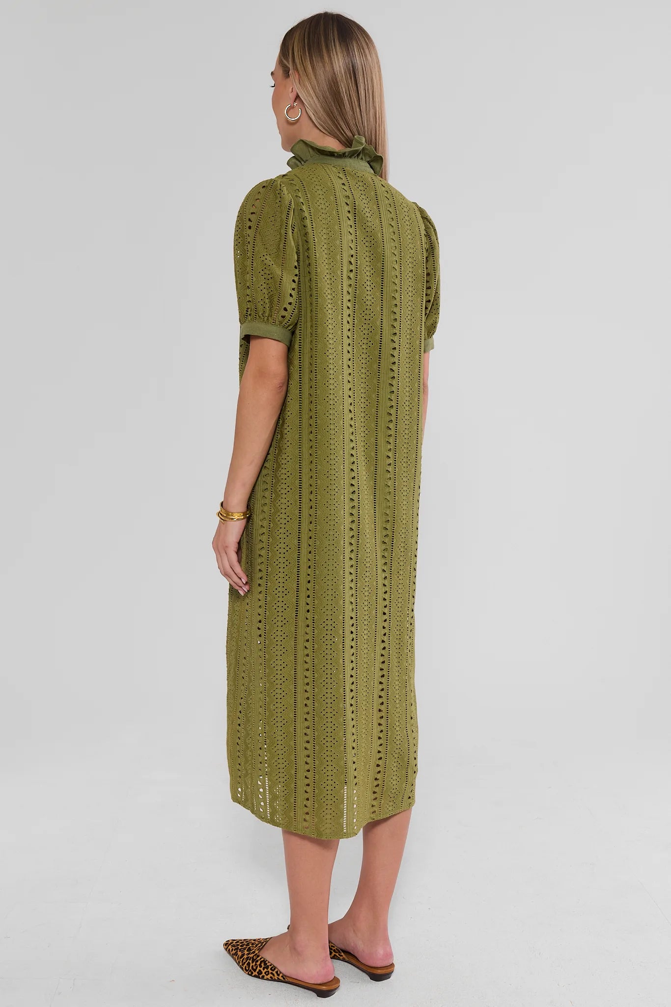 Green Eyelet Button Up Maxi Dress