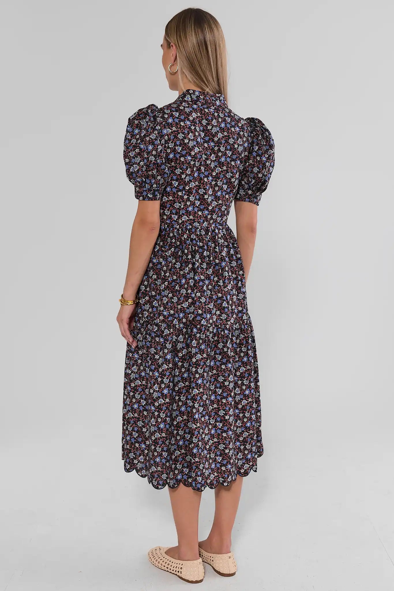 Blake Blue Floral Tiered Midi Dress
