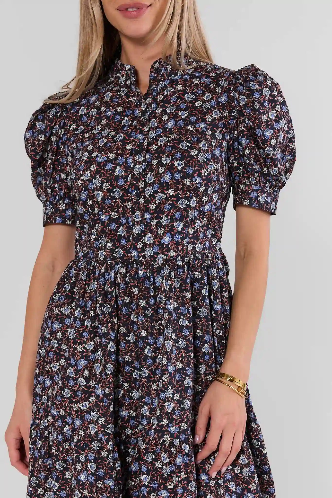 Blake Blue Floral Tiered Midi Dress