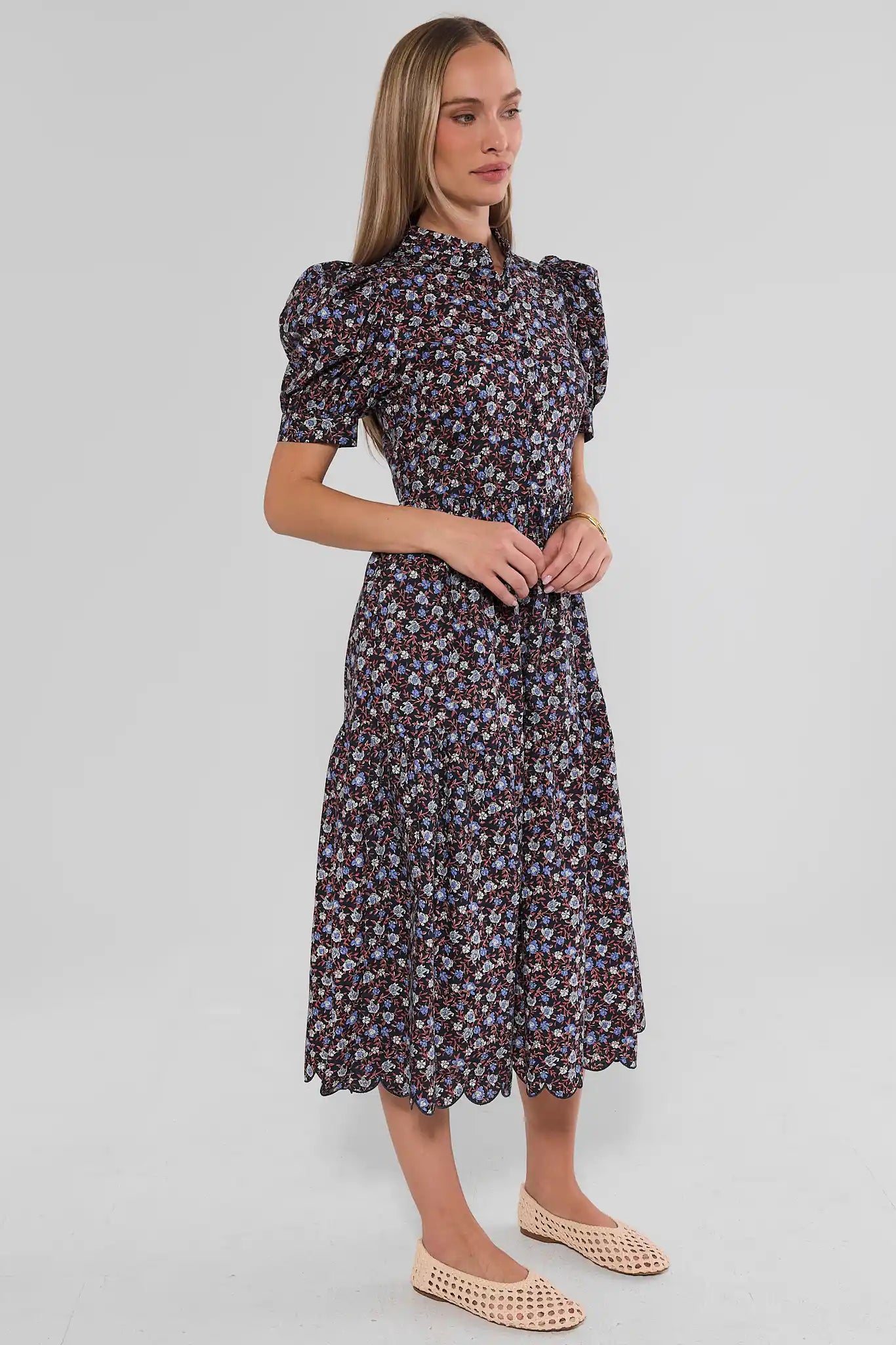 Blake Blue Floral Tiered Midi Dress