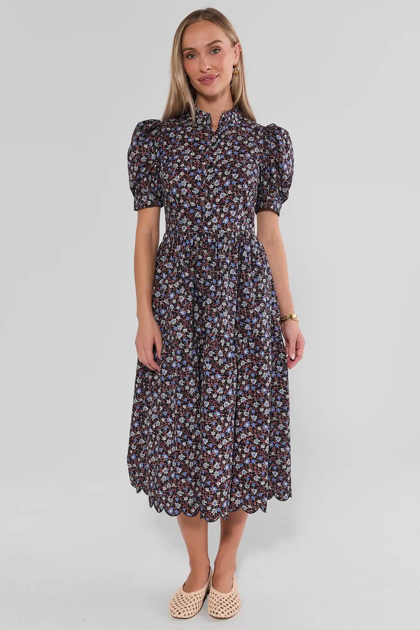 Blake Blue Floral Tiered Midi Dress