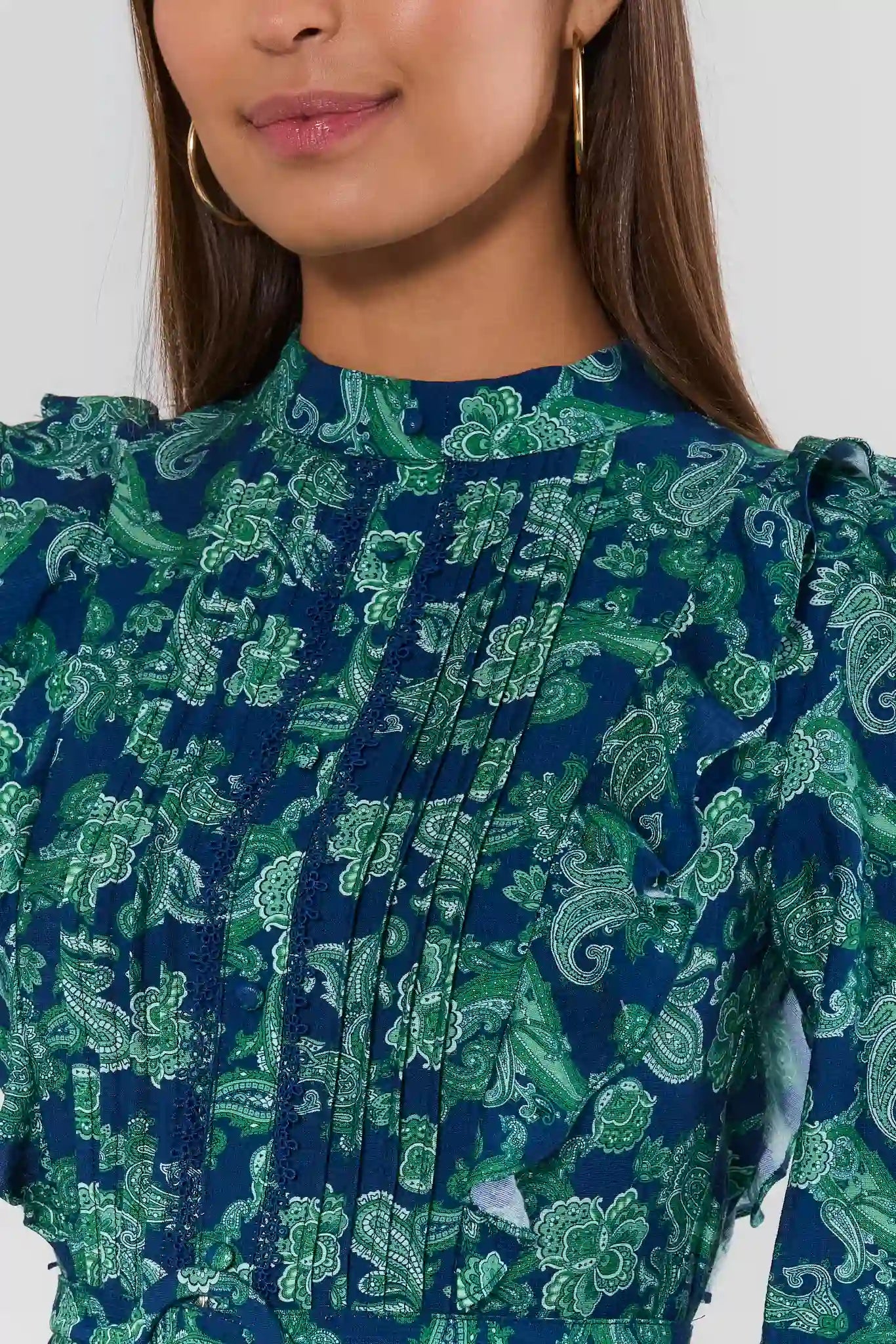 Blue Paisley Ruffle Detail Short Dress
