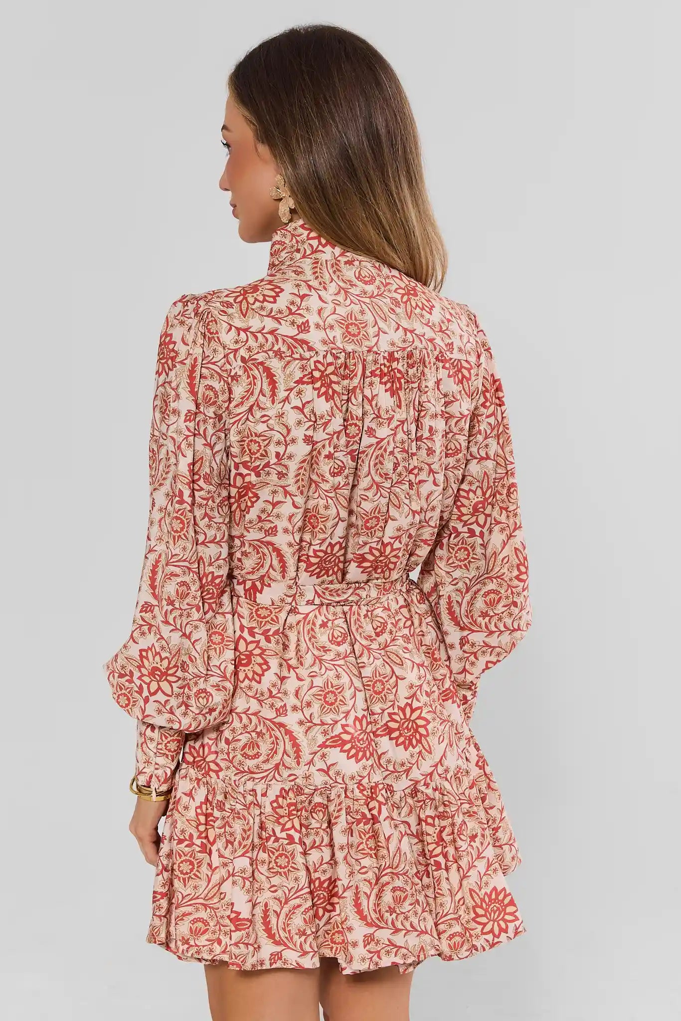 Orange Floral Tie Waist Short Dress