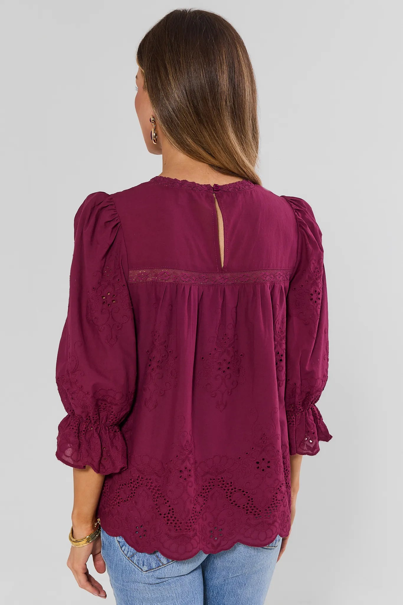 Burgundy Eyelet Detail Top
