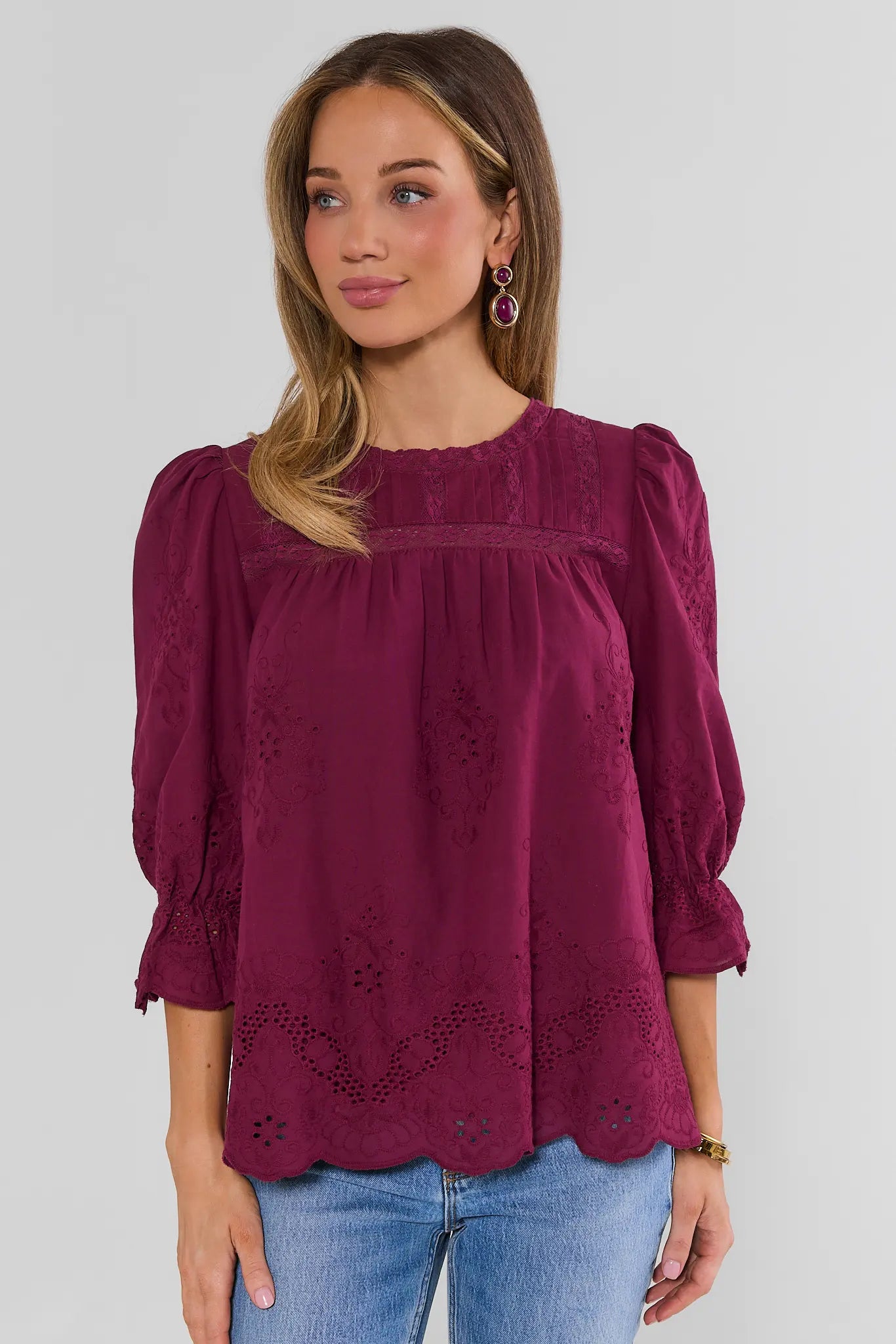 Burgundy Eyelet Detail Top