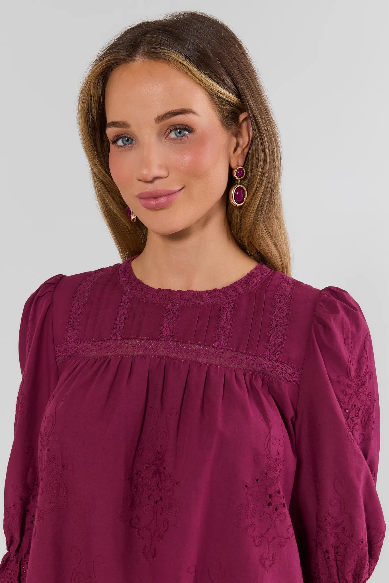 Burgundy Eyelet Detail Top