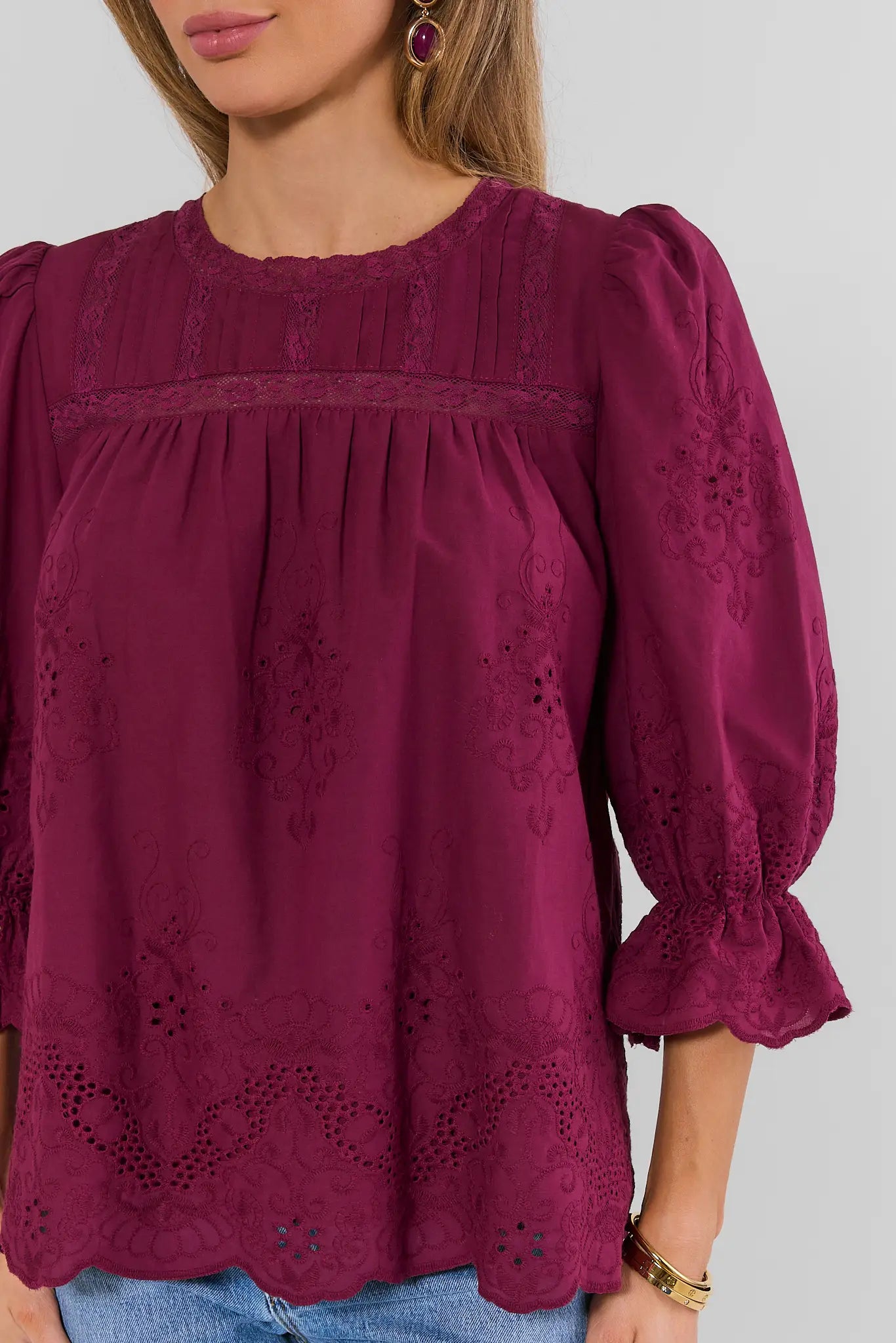 Burgundy Eyelet Detail Top