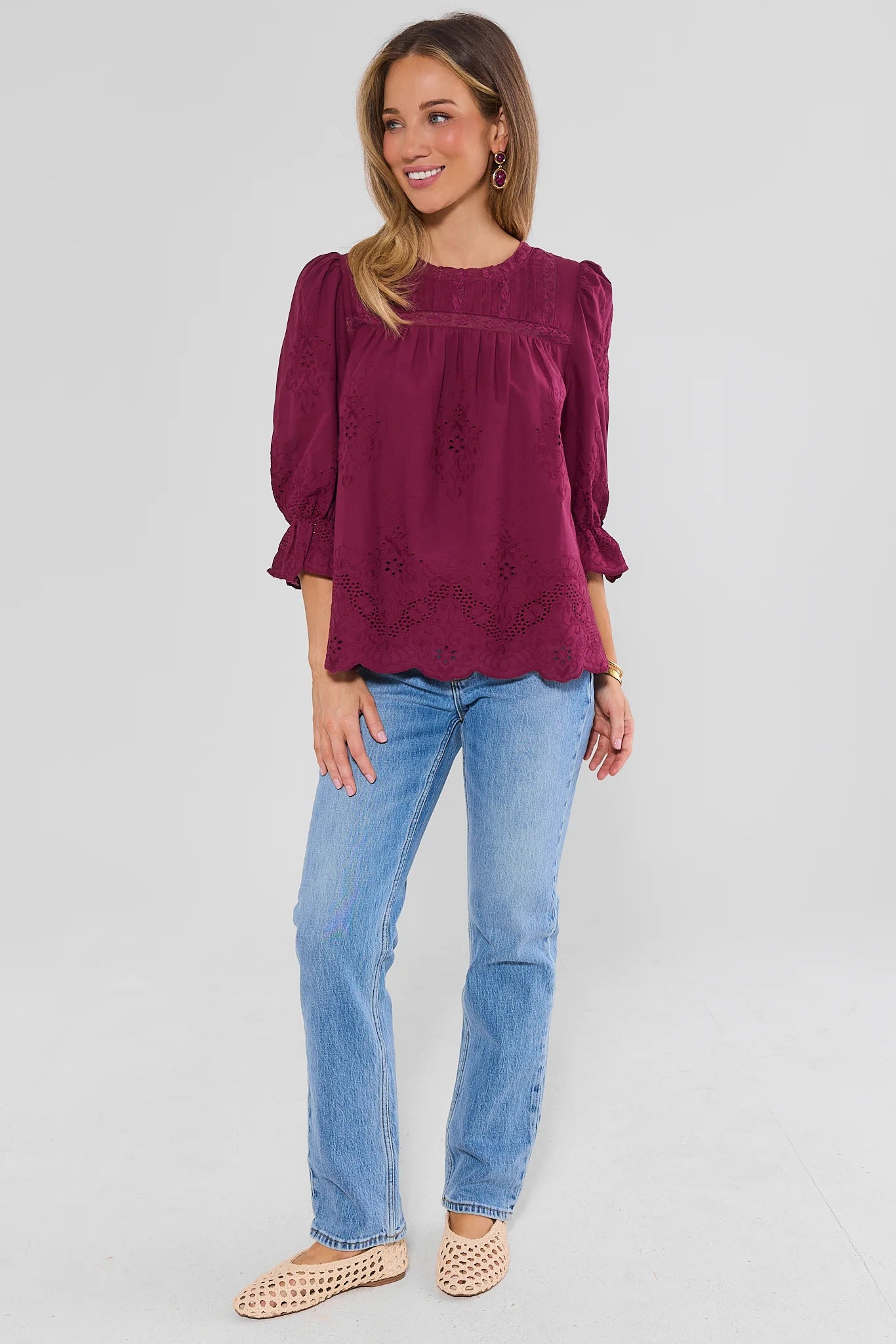 Burgundy Eyelet Detail Top