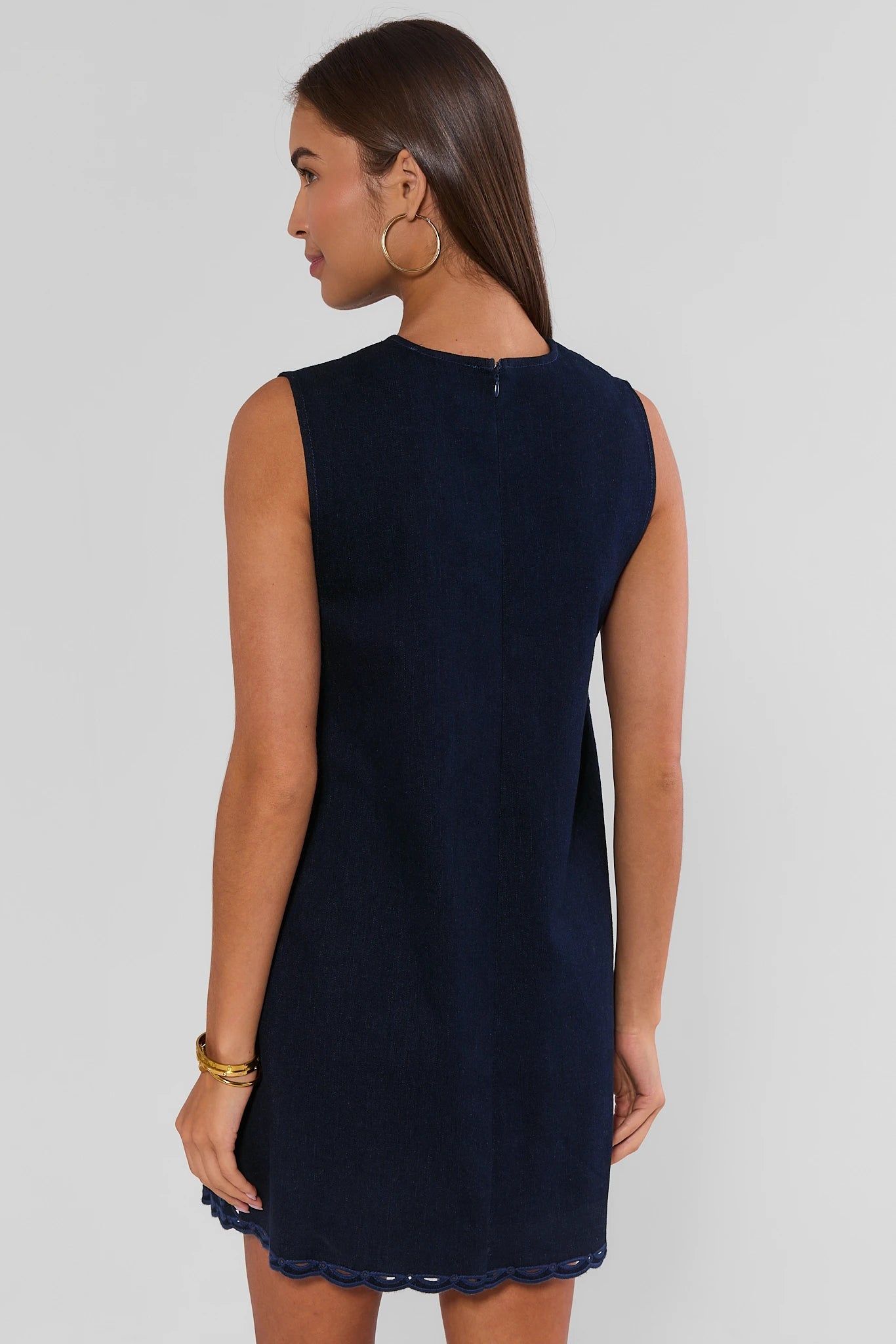 Navy Eyelet Button Up Short Dress