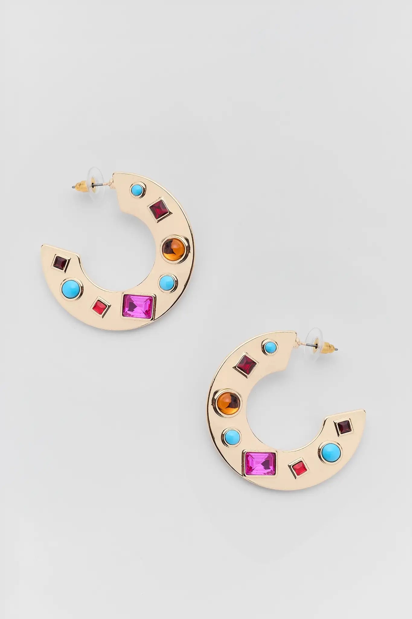 Gold Multi Stone Hoop Earrings